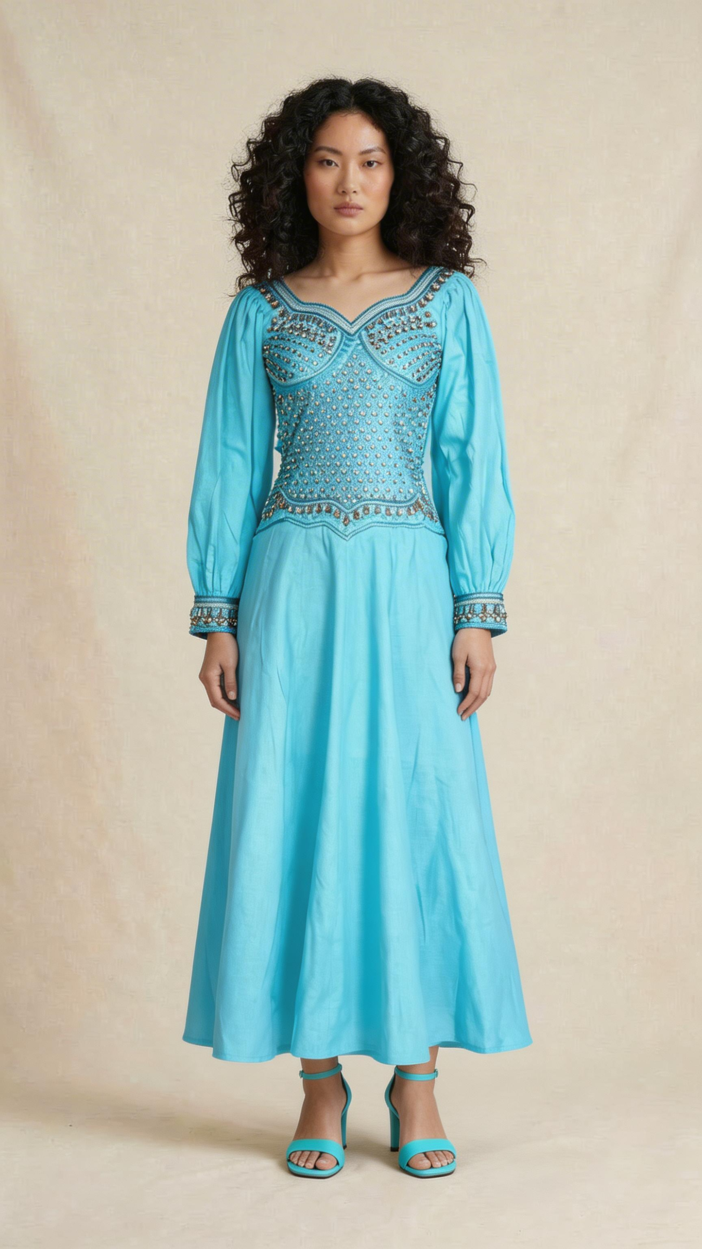 Blue Embellished Long Dress