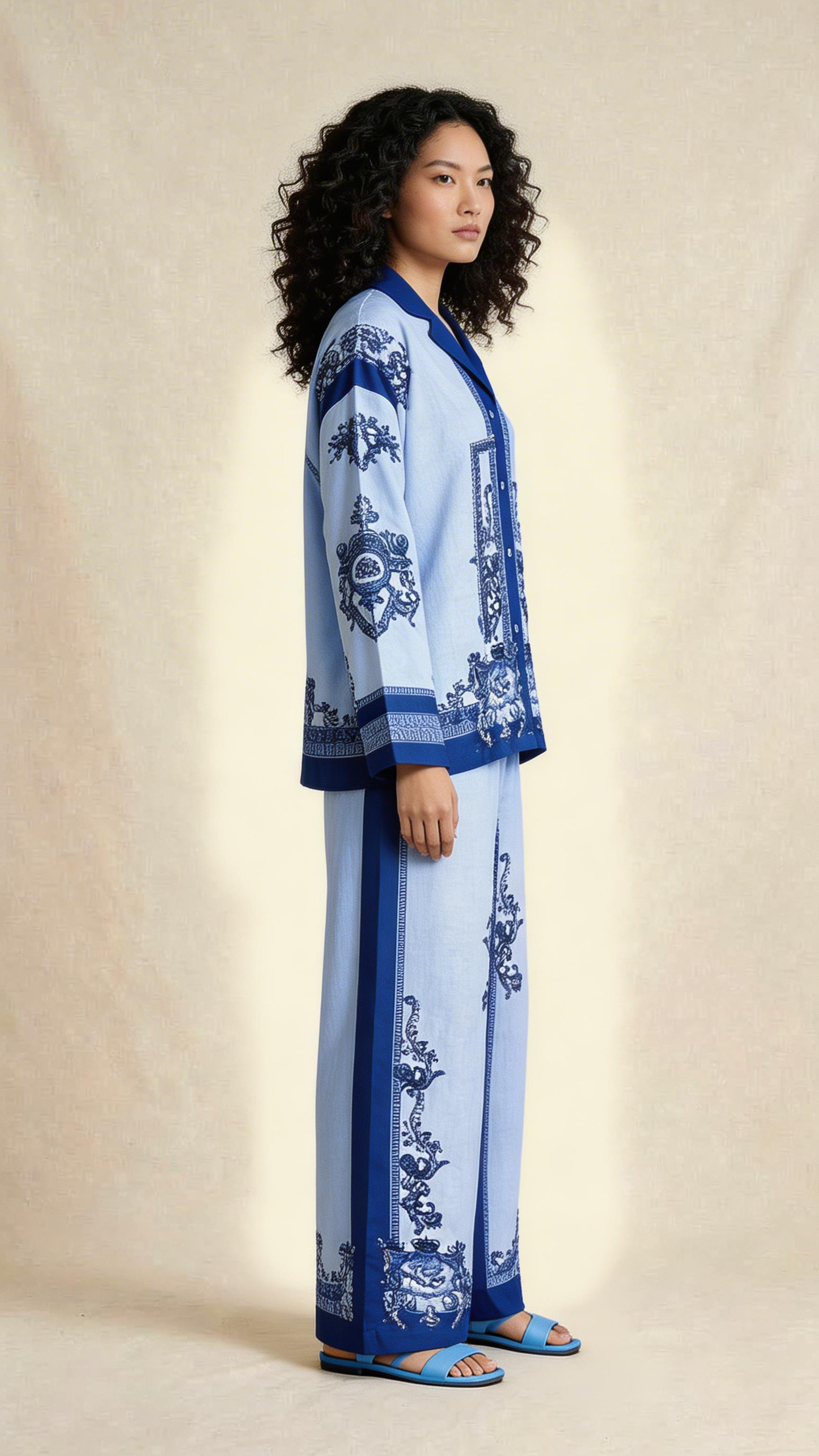Blue Printed Wide-Leg Co-ord Set