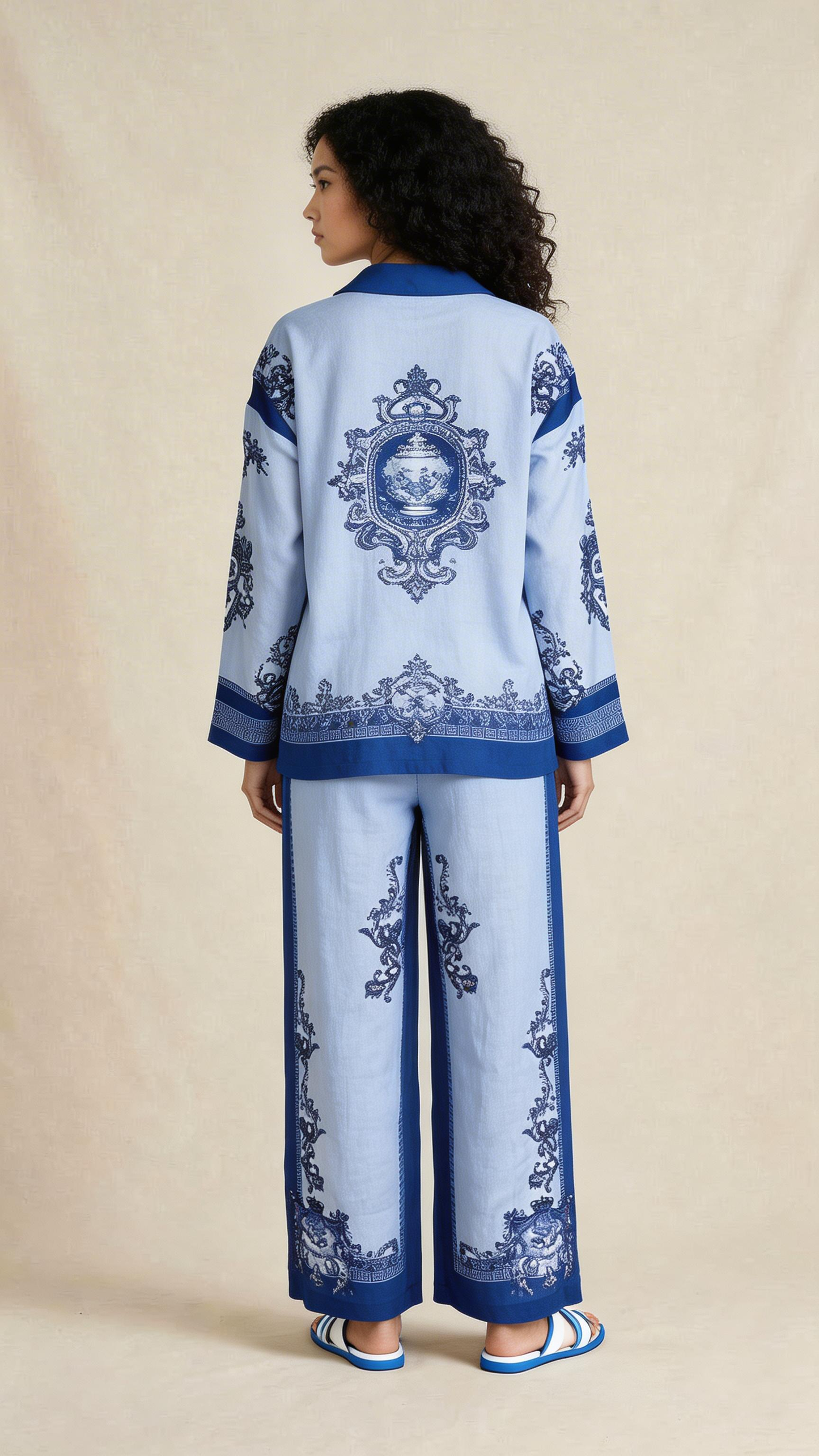 Blue Printed Wide-Leg Co-ord Set