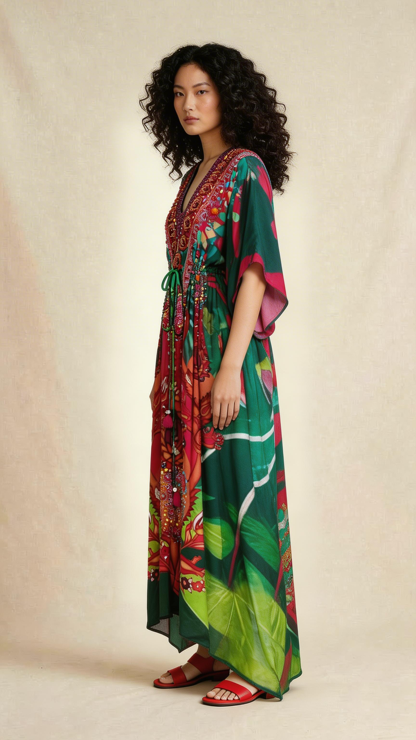 Multicolor Embellished Kaftan Dress