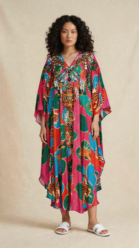 Jewel Tone Printed Embellished Kaftan