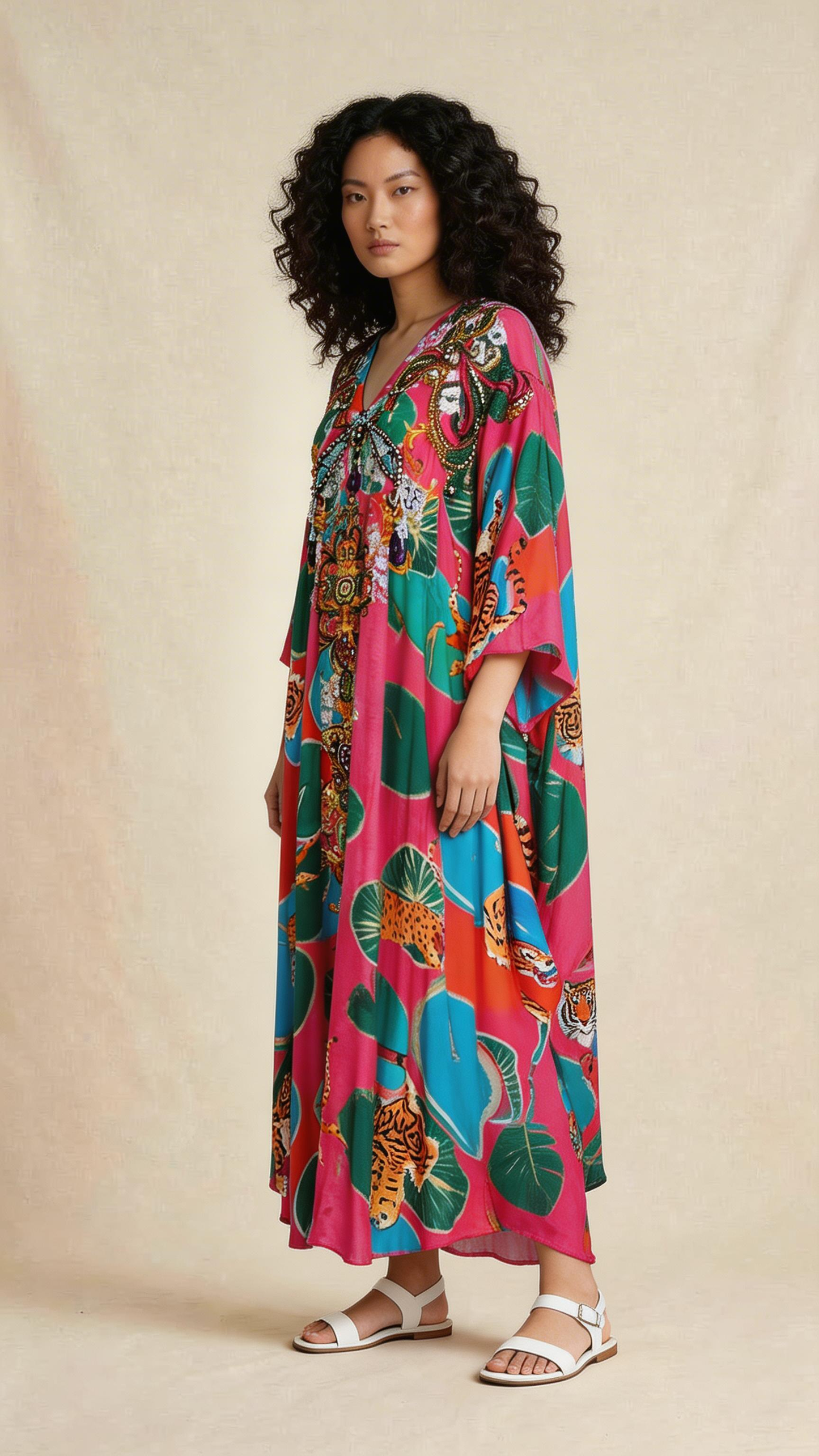 Jewel Tone Printed Embellished Kaftan