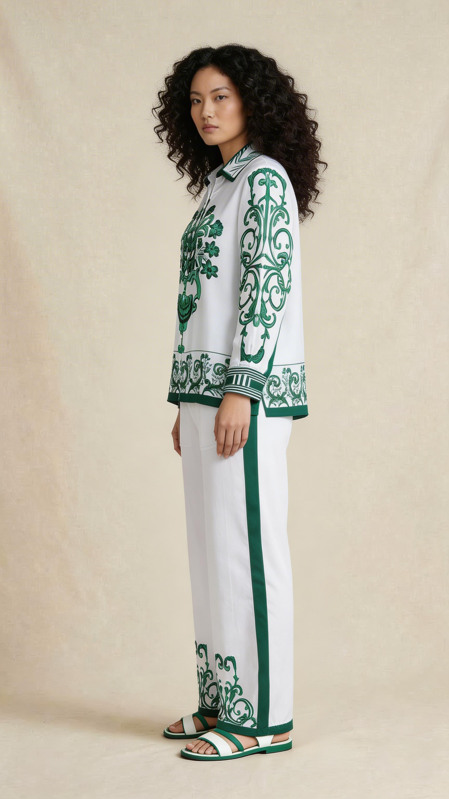 White and Green Printed Co-ord Set