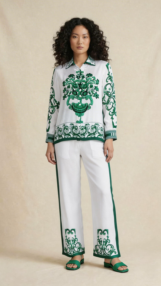 White and Green Printed Co-ord Set