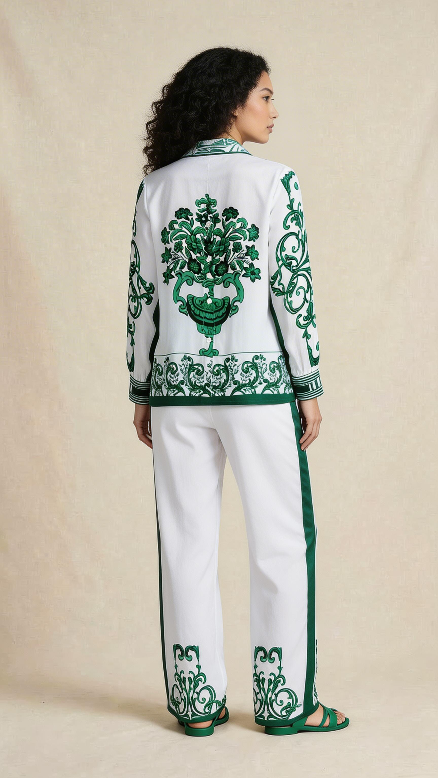 White and Green Printed Co-ord Set