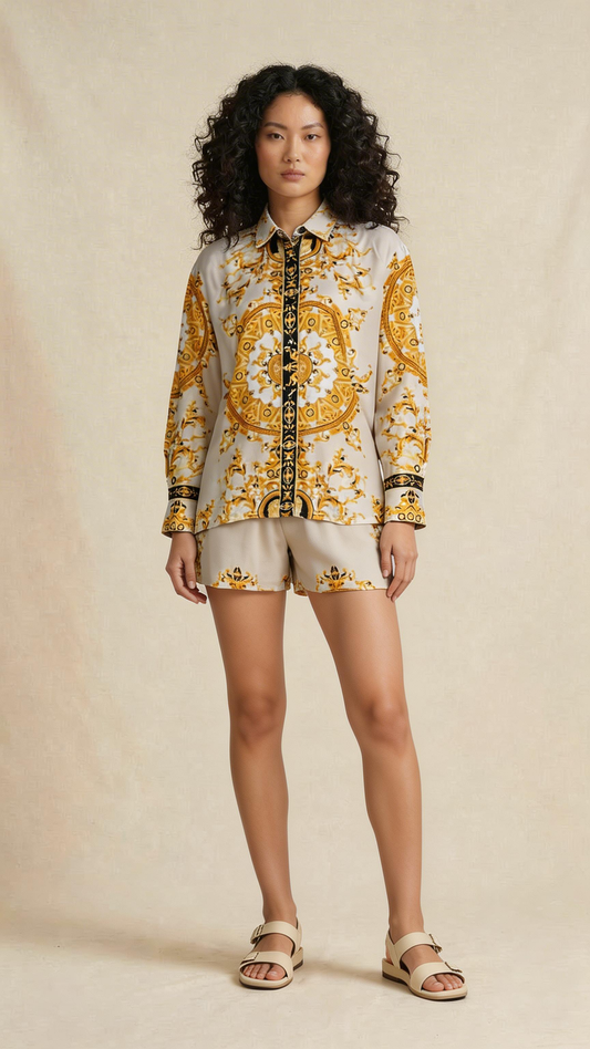 Baroque Print Shirt & Shorts Set