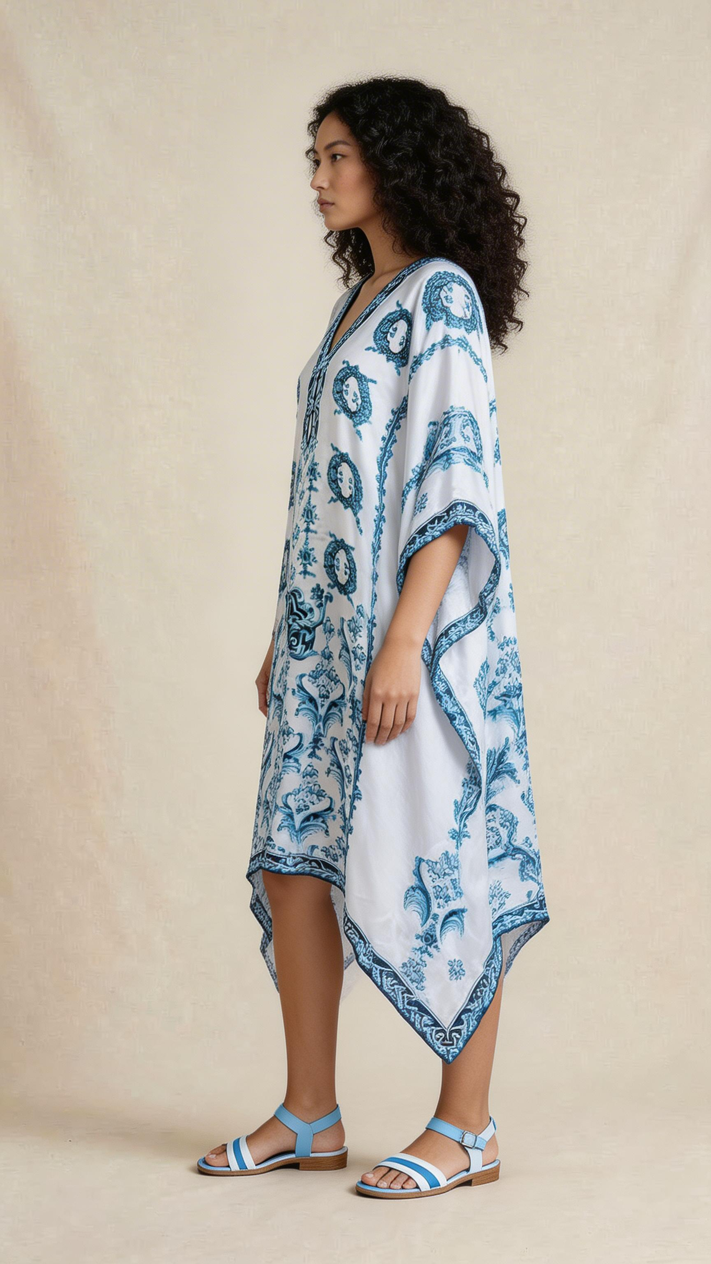 Blue Printed Kaftan Dress