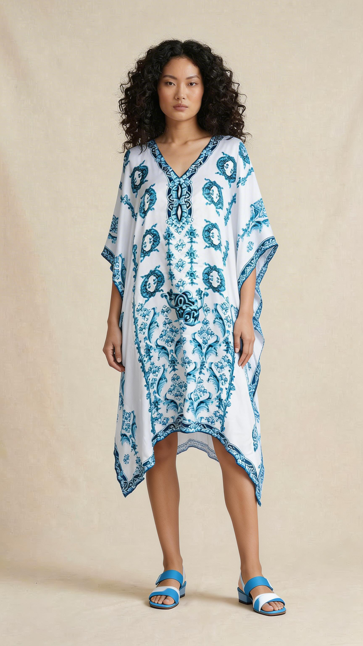 Blue Printed Kaftan Dress