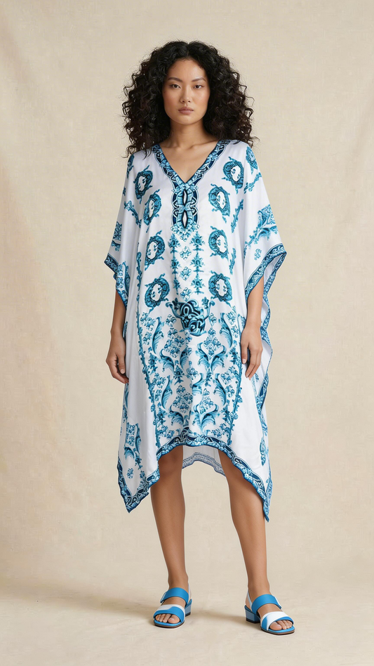 Blue Printed Kaftan Dress