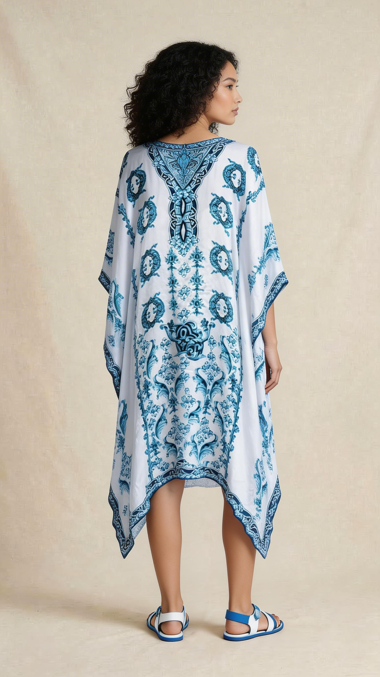 Blue Printed Kaftan Dress