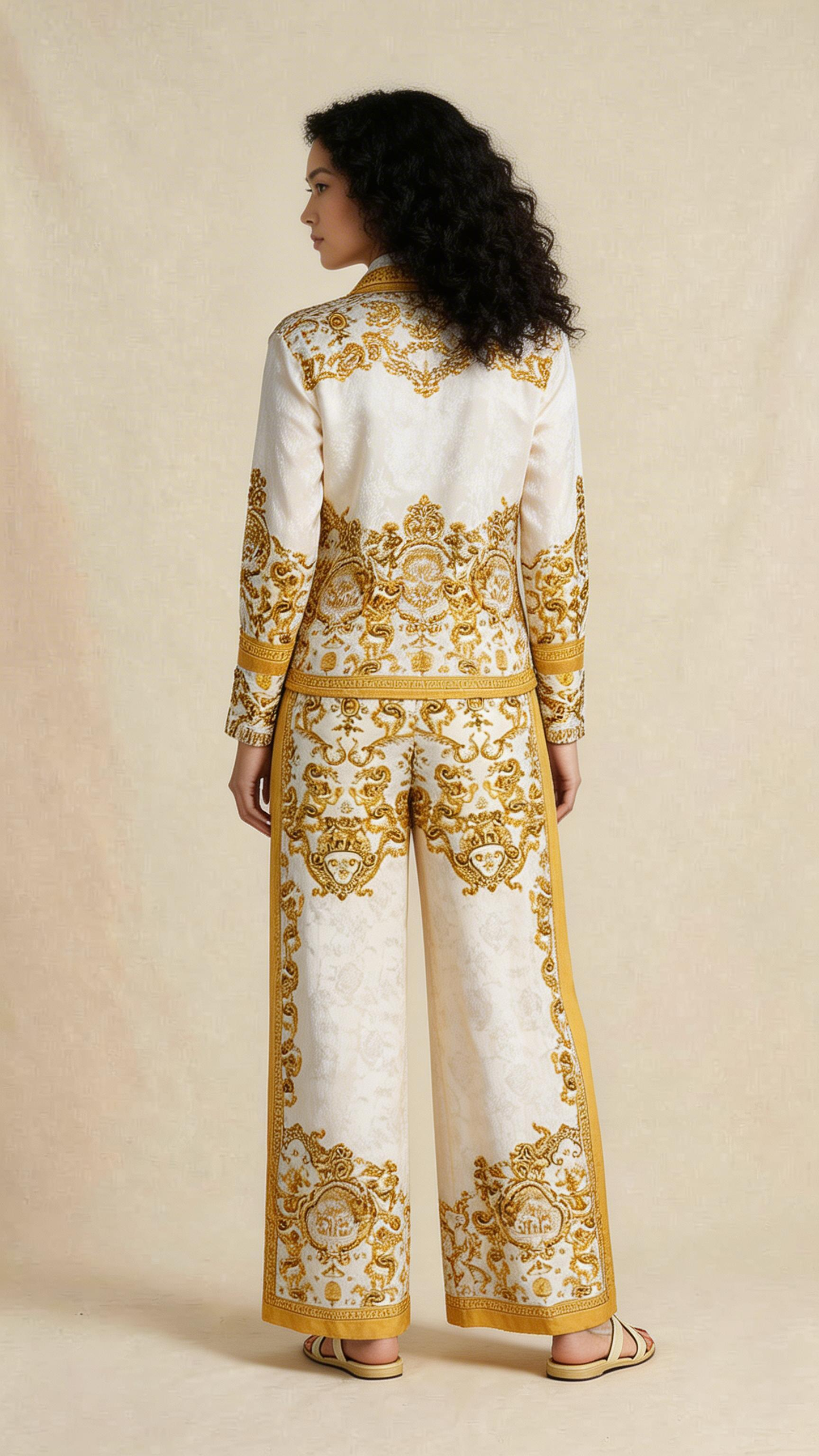 Ornate Print Shirt & Wide-Leg Pants Set