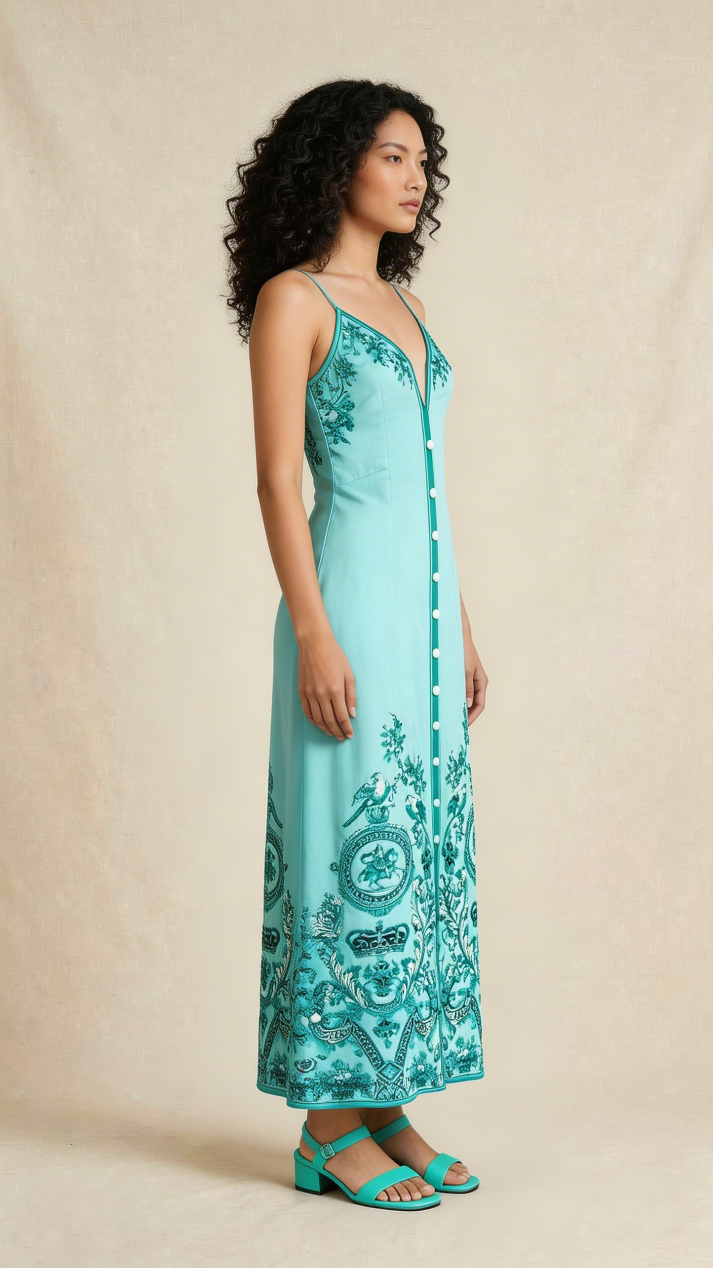 Mint Embroidered Button-Front Midi Dress