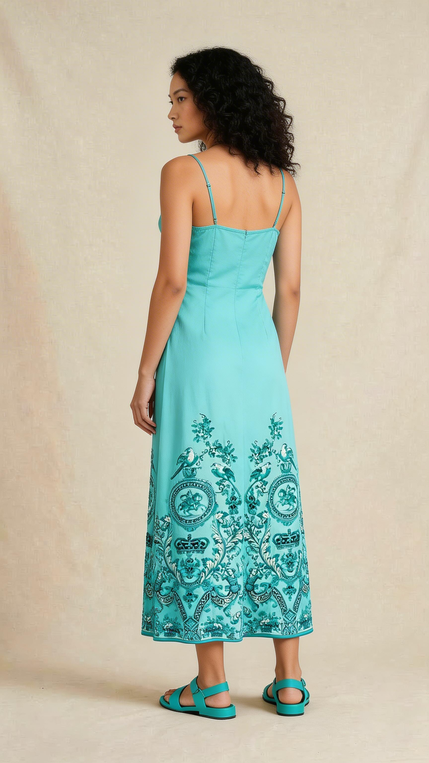 Mint Embroidered Button-Front Midi Dress