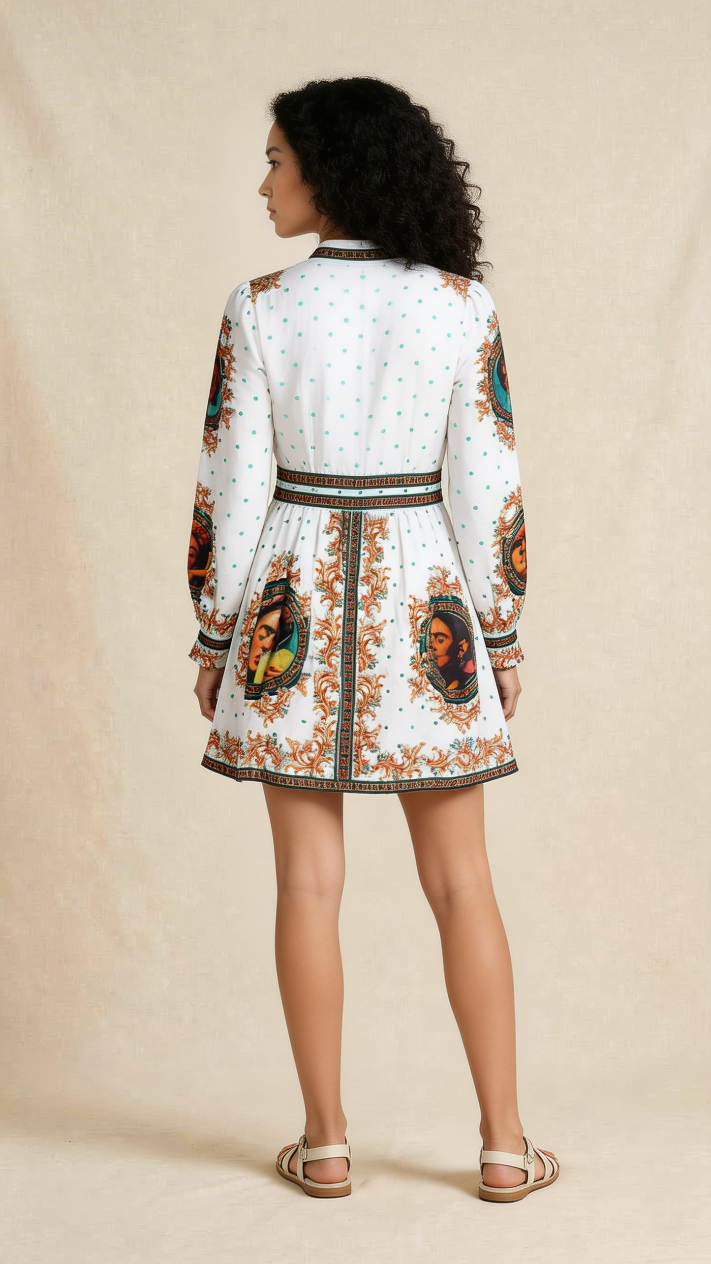 Vintage Portrait Print Shirt Mini Dress
