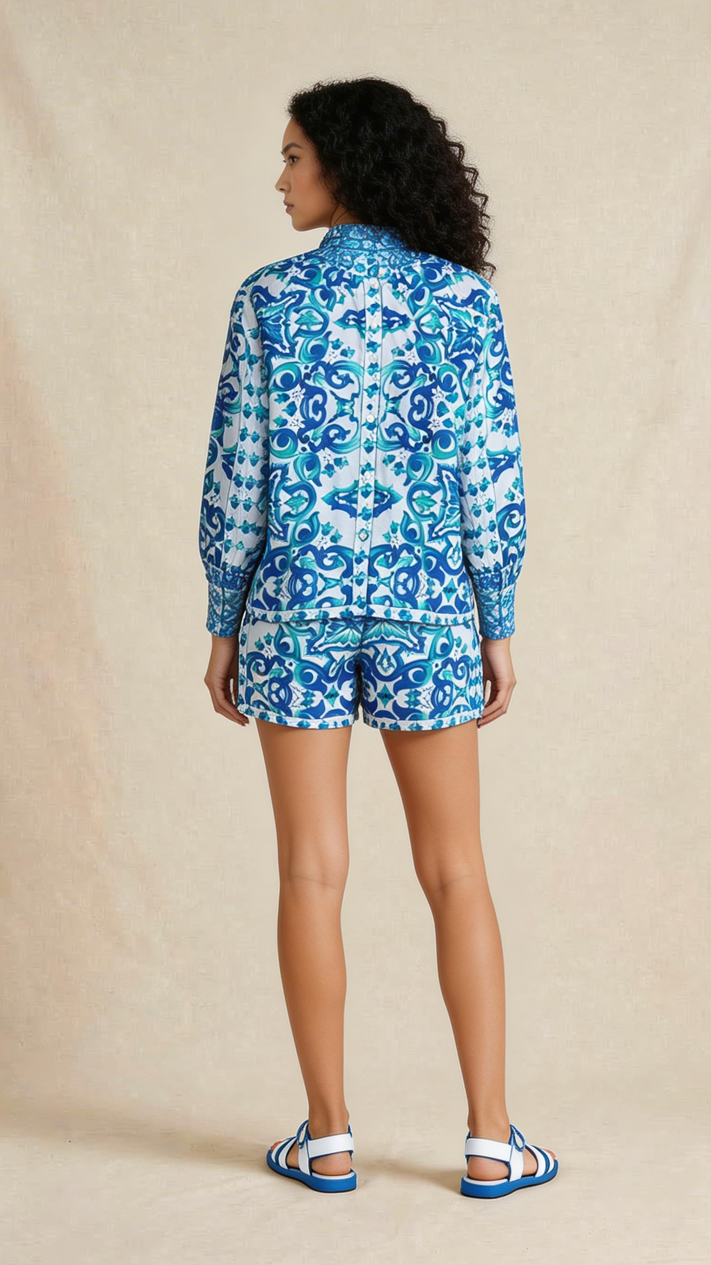 Blue Abstract Print Shirt & Shorts Set