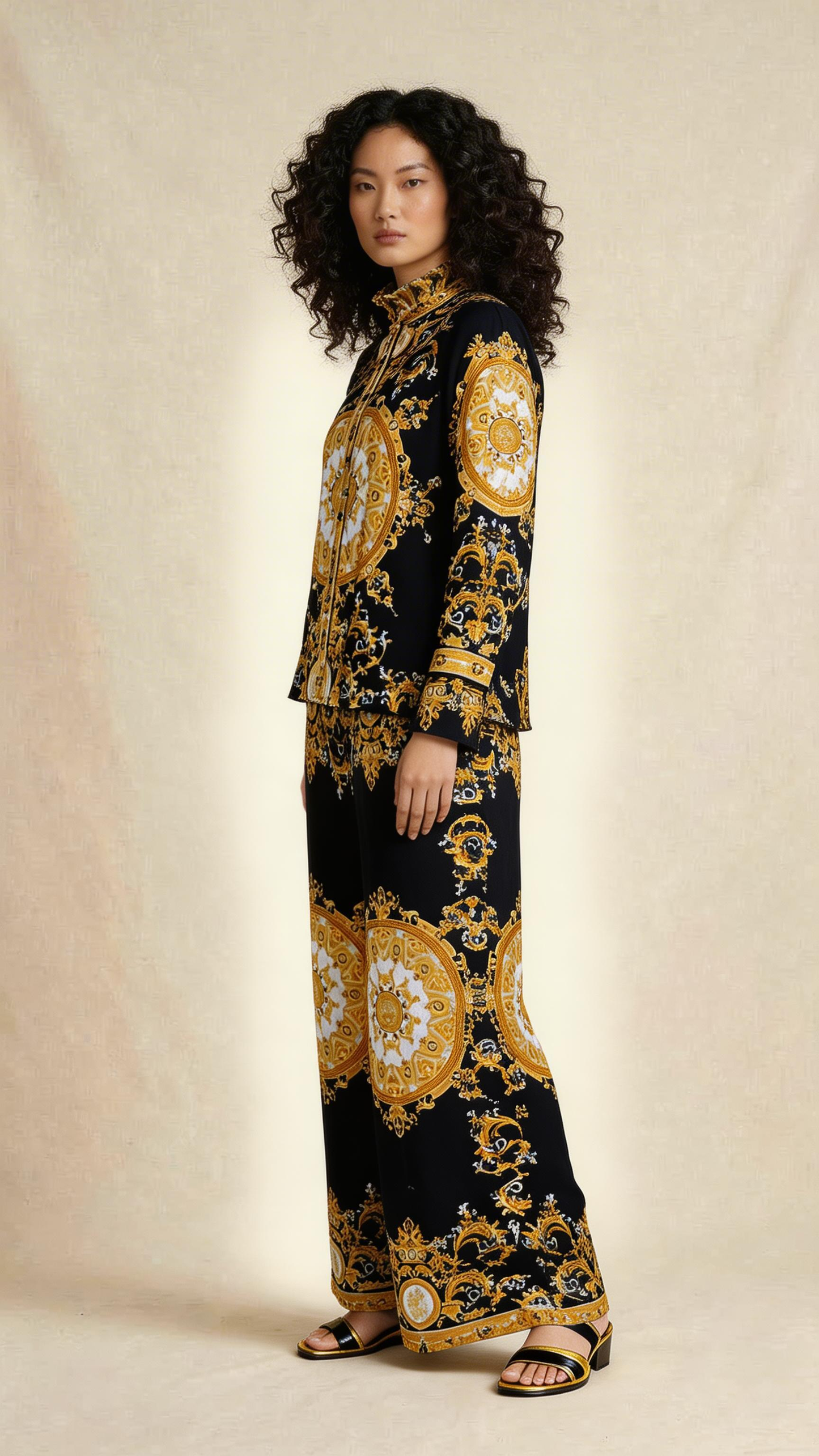 Black & Gold Baroque Printed Co-ord Set