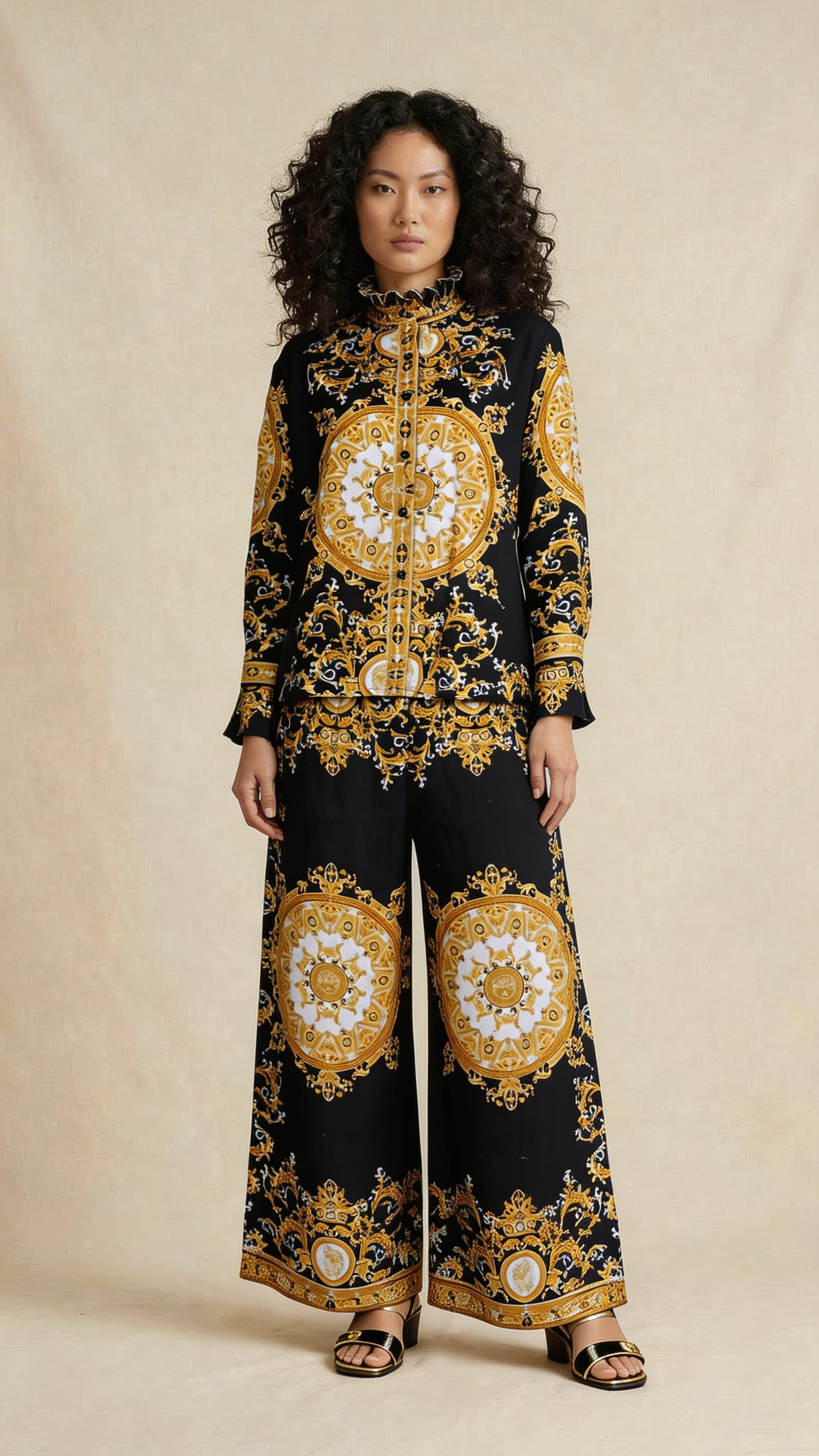 Black & Gold Baroque Printed Co-ord Set