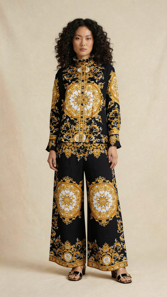Black & Gold Baroque Printed Co-ord Set