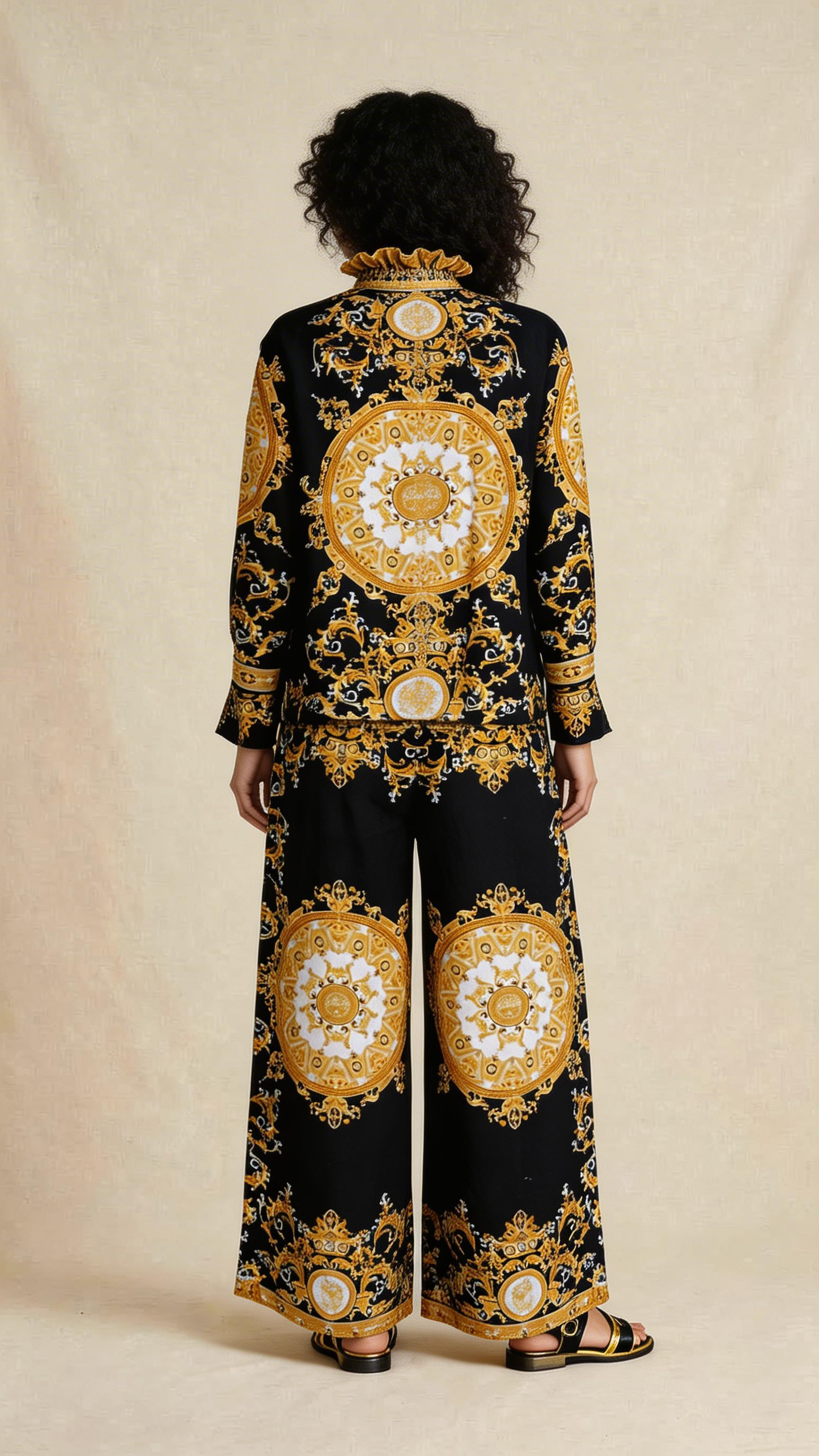 Black & Gold Baroque Printed Co-ord Set