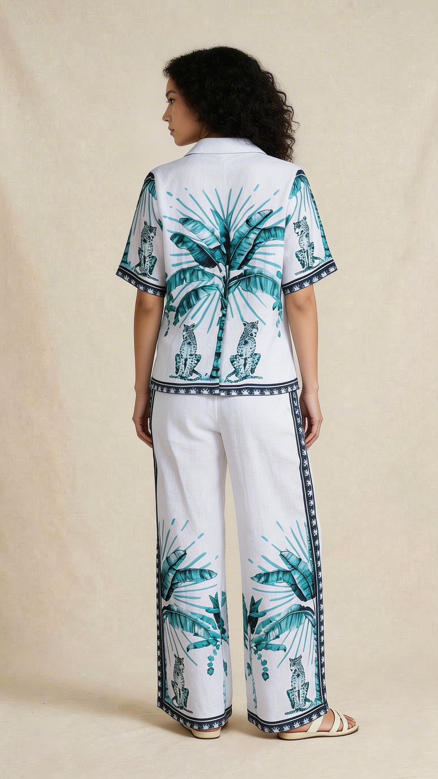 Tropical Palm Print Shirt & Trouser Set