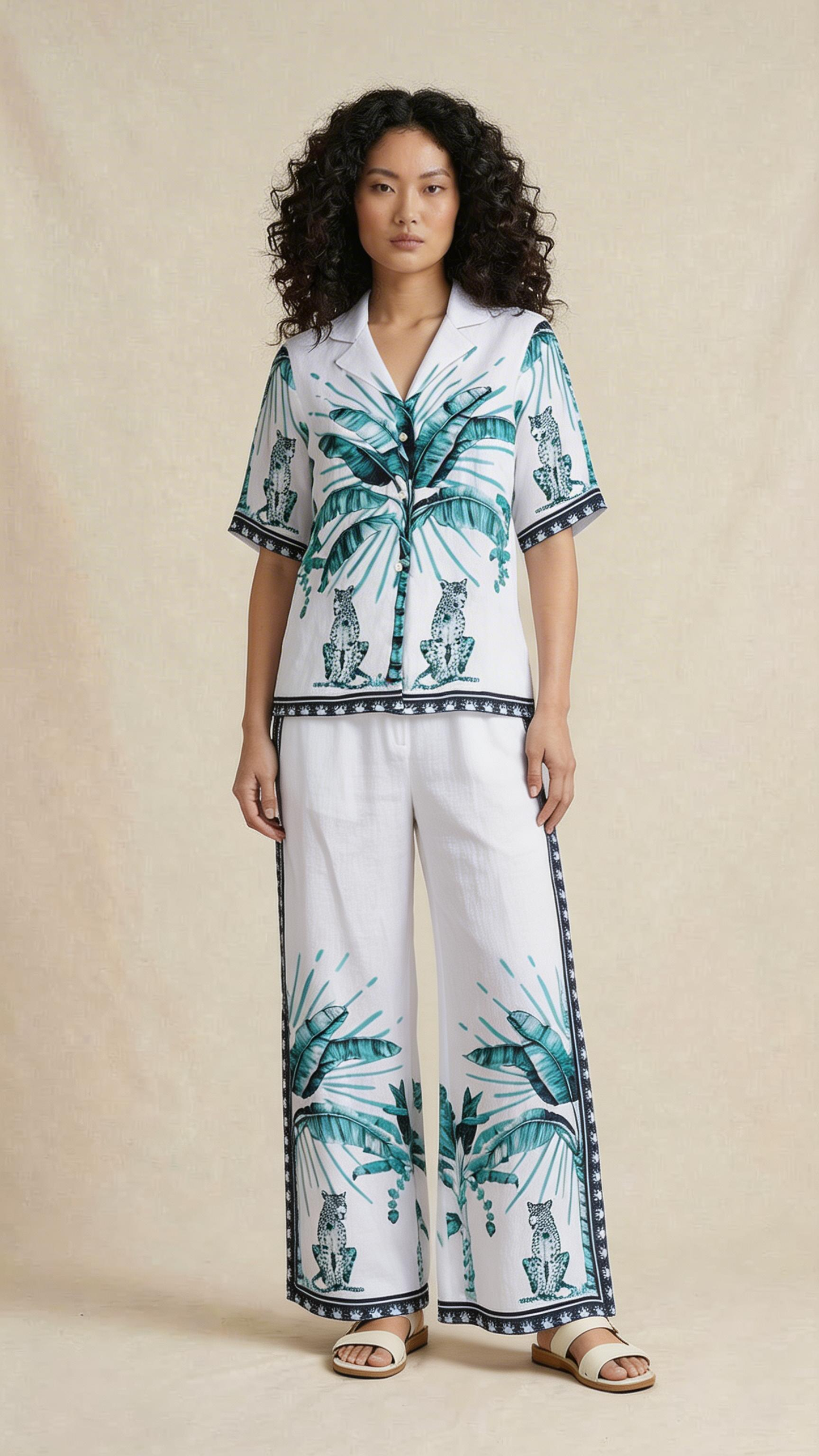 Tropical Palm Print Shirt & Trouser Set