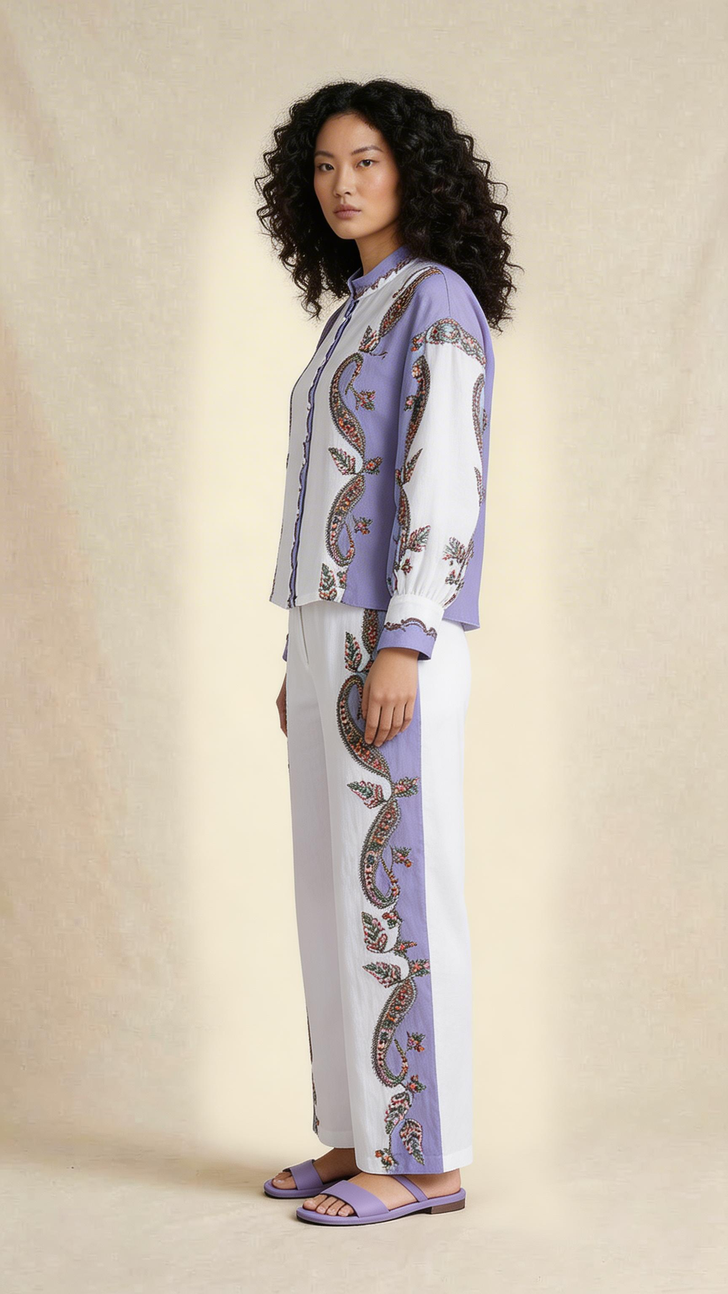 Lavender Paisley Panel Shirt & Trouser Set