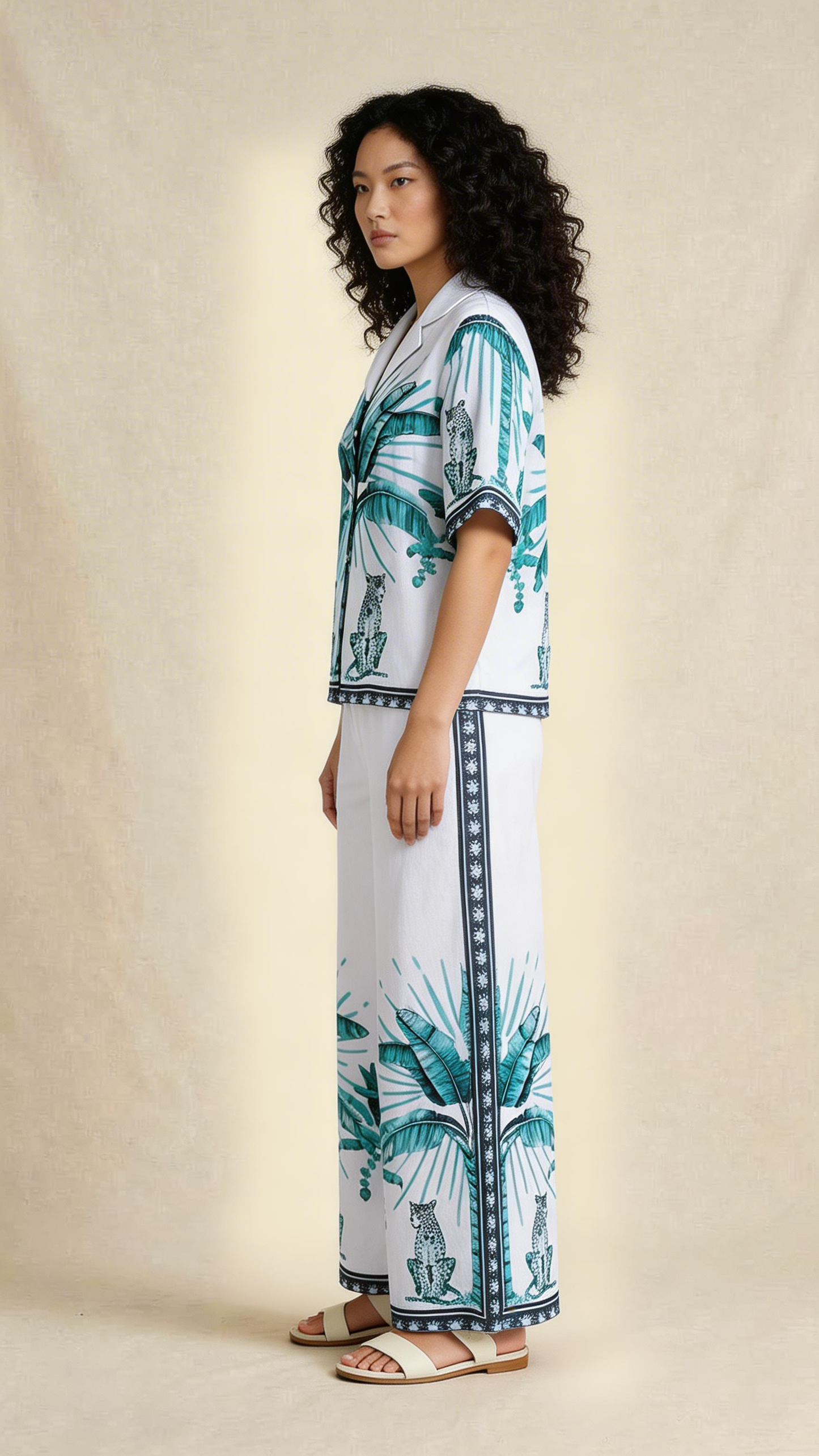 Tropical Palm Print Shirt & Trouser Set