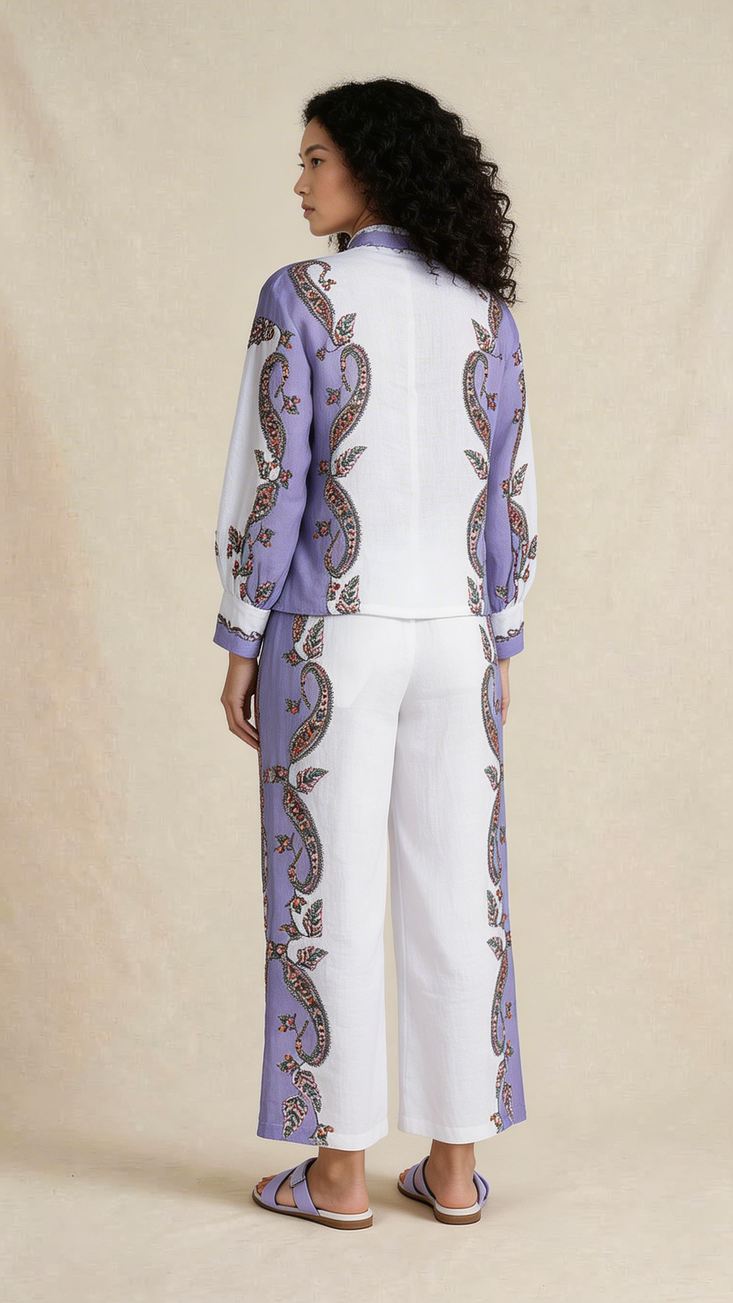 Lavender Paisley Panel Shirt & Trouser Set