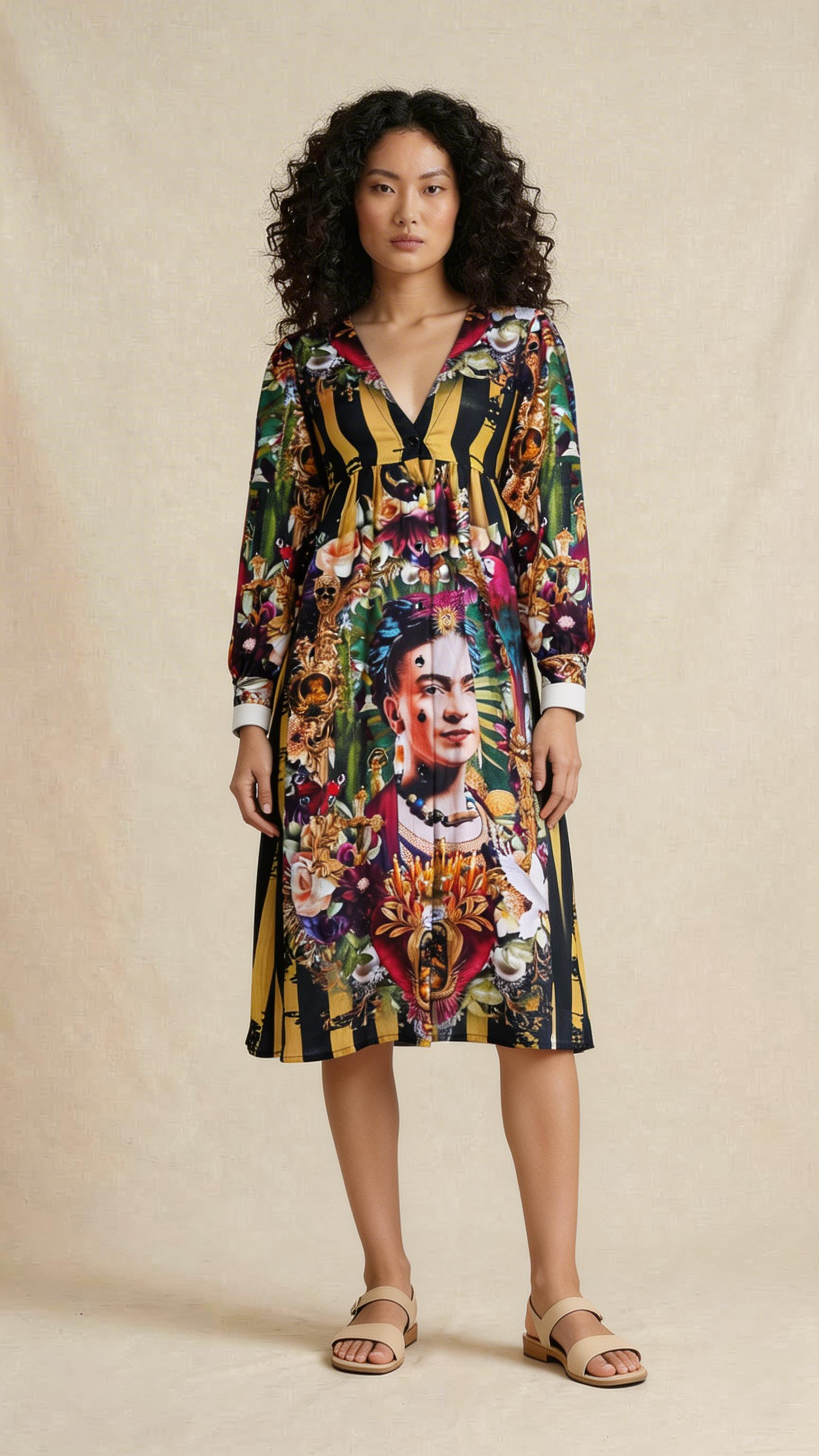 Frida Portrait Print Midi Dress