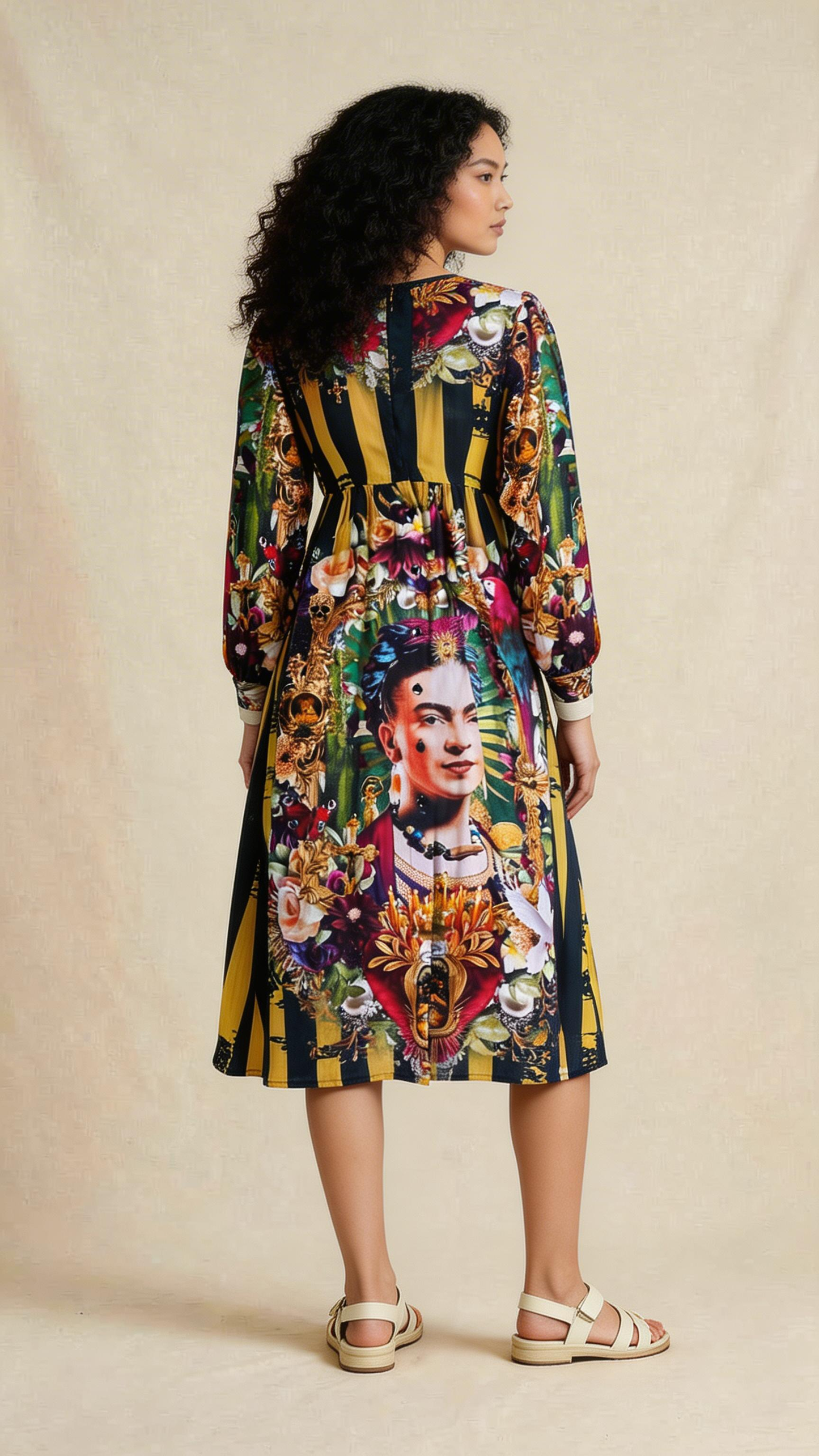 Frida Portrait Print Midi Dress