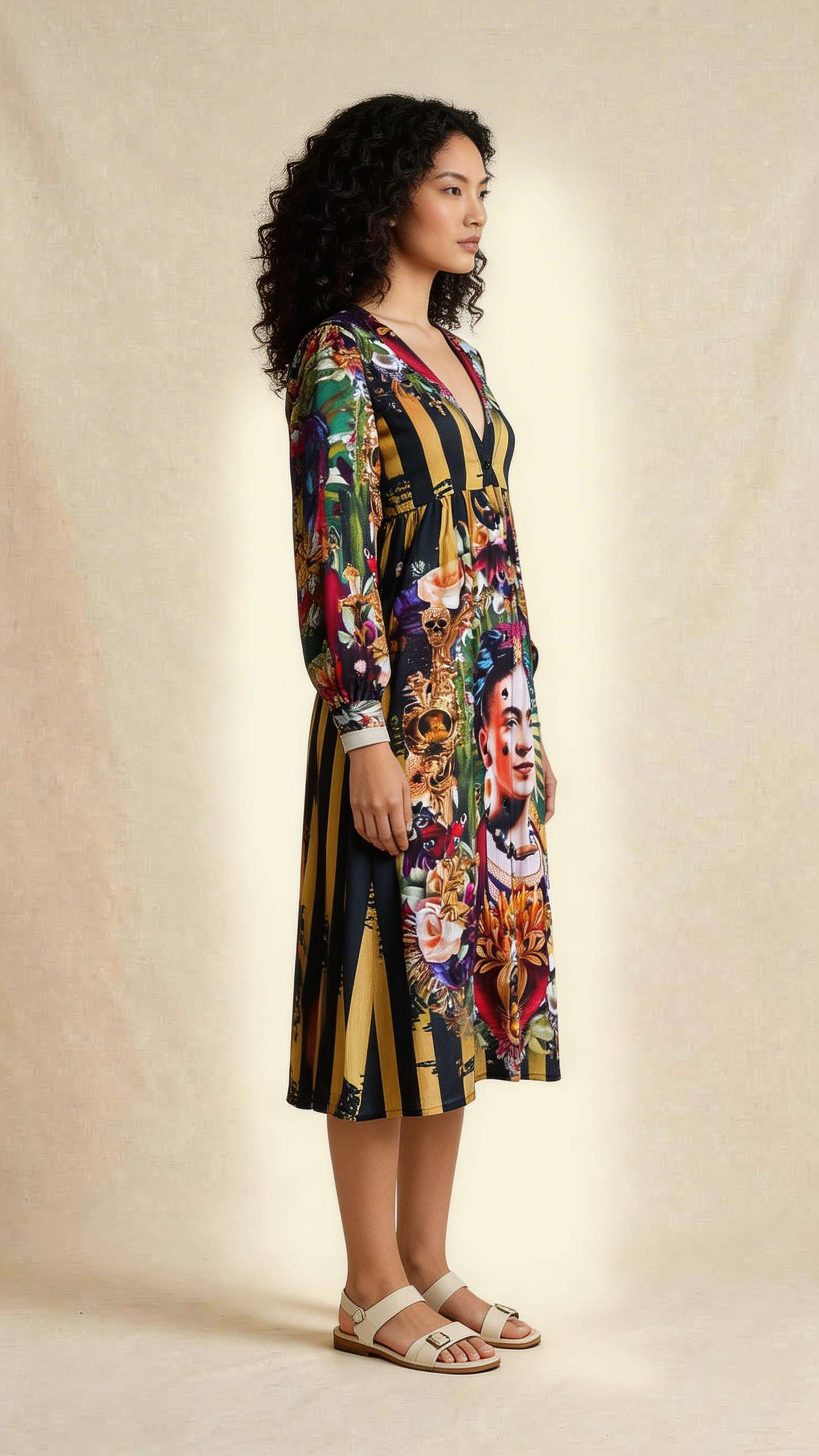 Frida Portrait Print Midi Dress