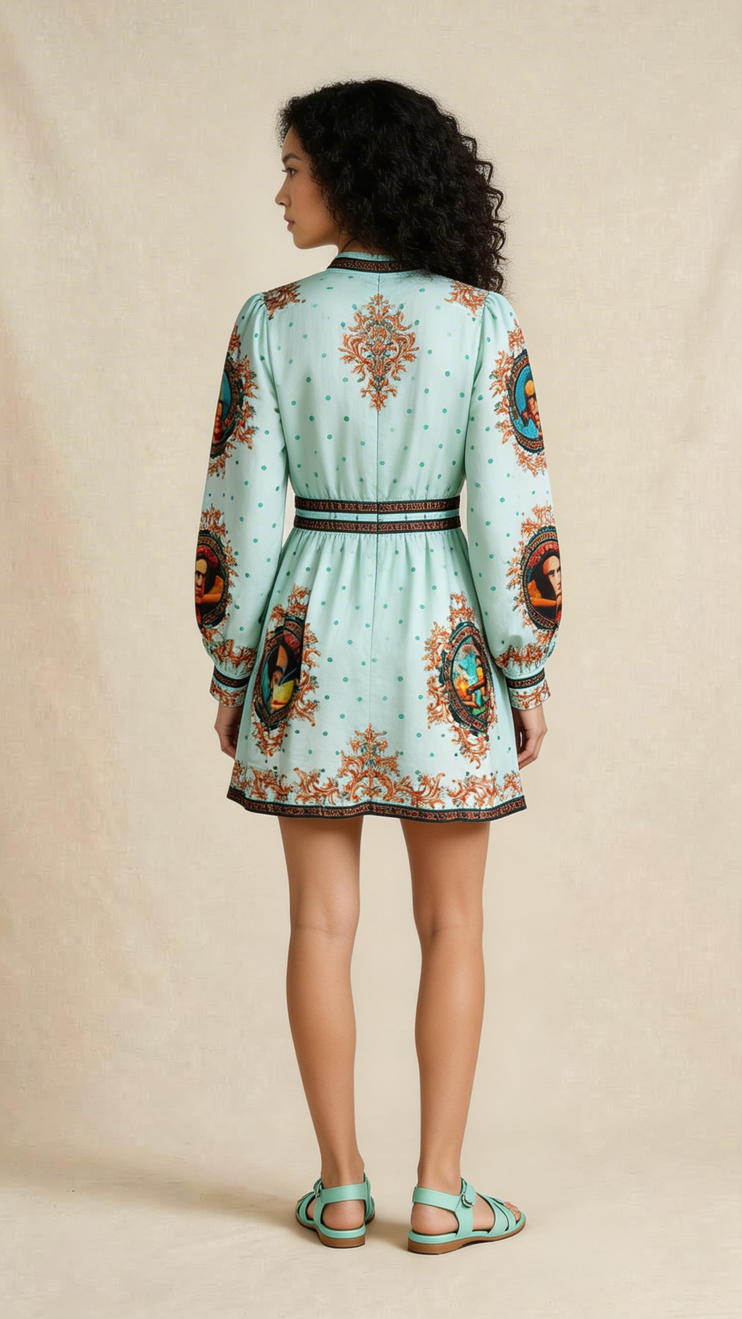 Mint Portrait Border Mini Dress