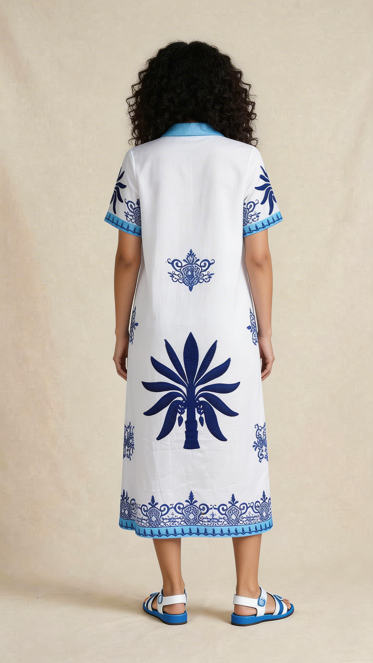 Blue Printed Shirt Midi Dress