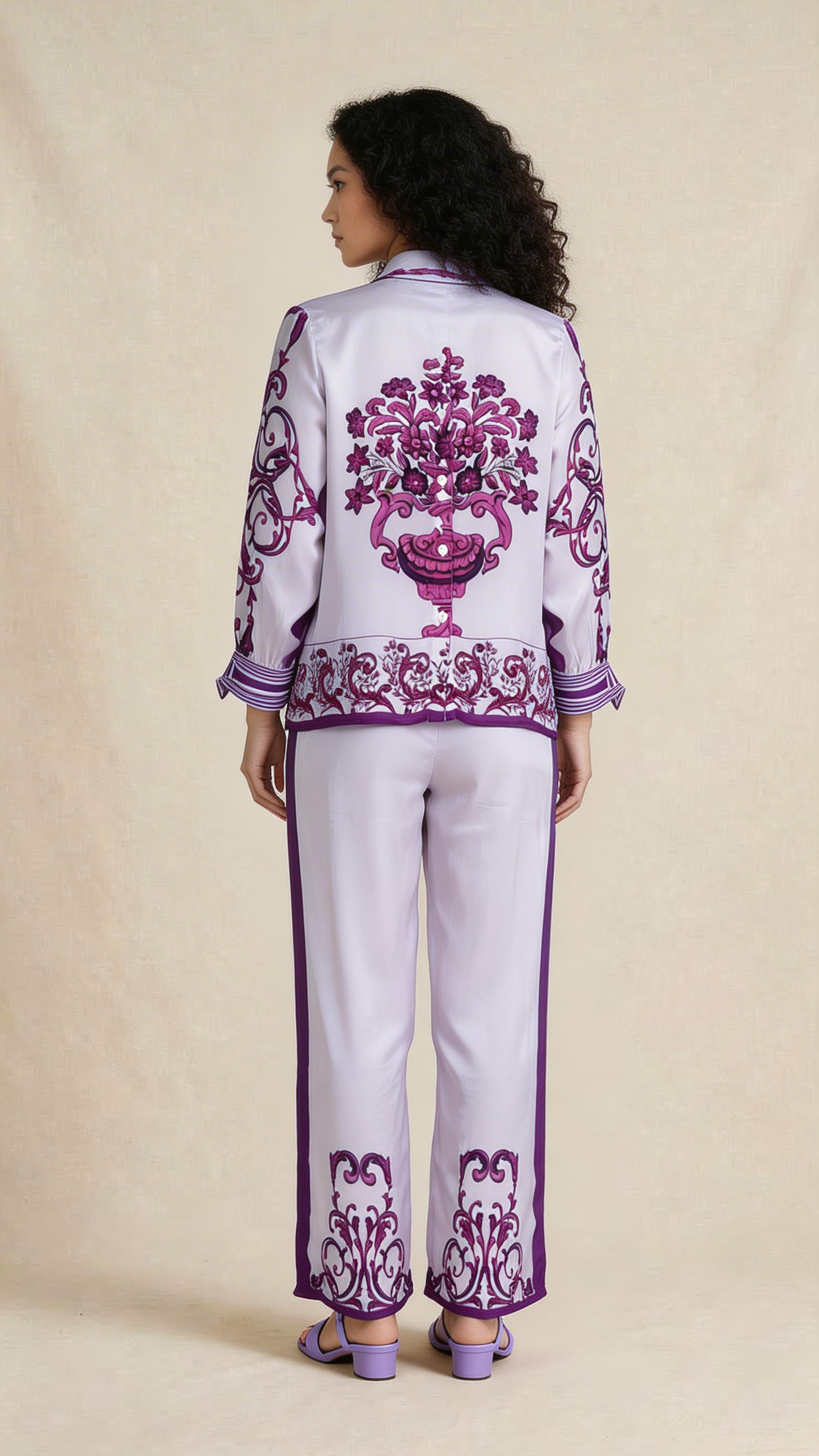 Lilac Ornamental Print Shirt & Trouser Set