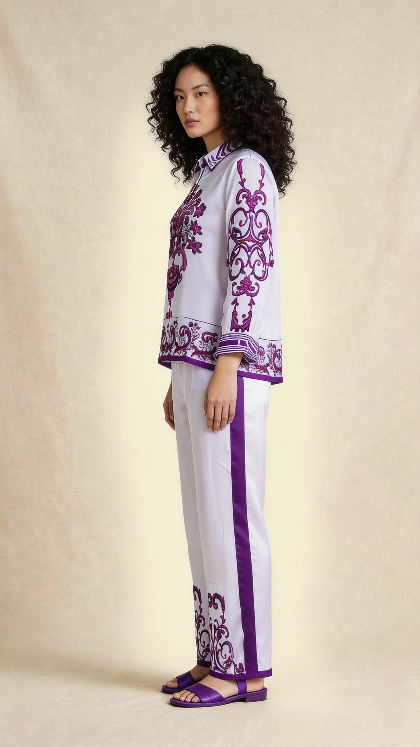 Lilac Ornamental Print Shirt & Trouser Set