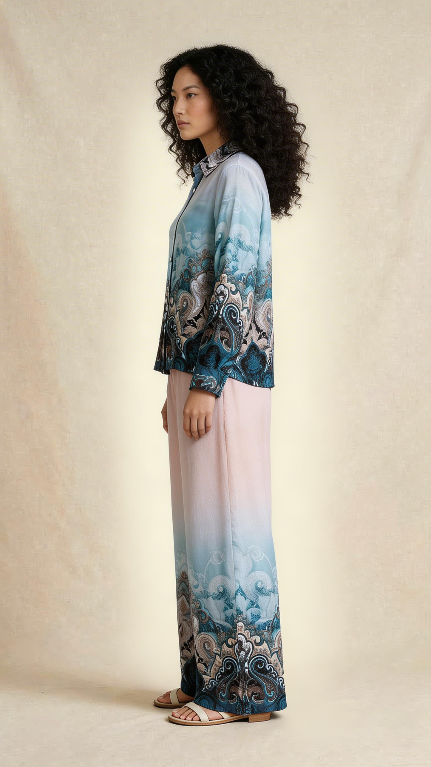 Aqua Ombre Baroque Shirt & Palazzo Set