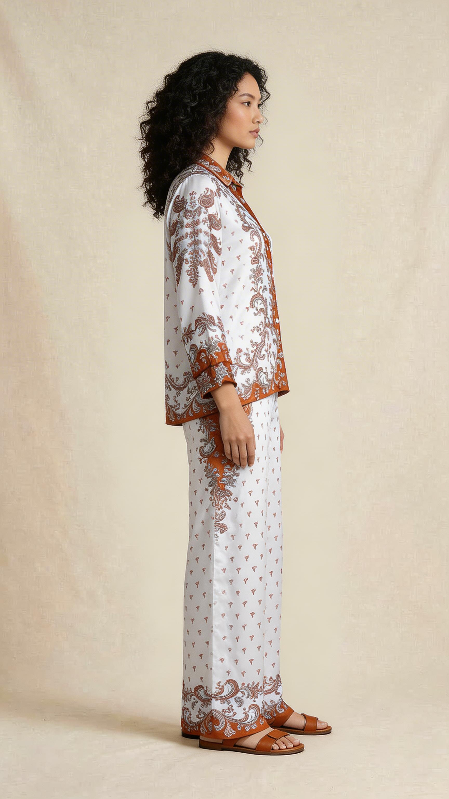 Rust Paisley Printed Shirt & Wide-Leg Trouser Set