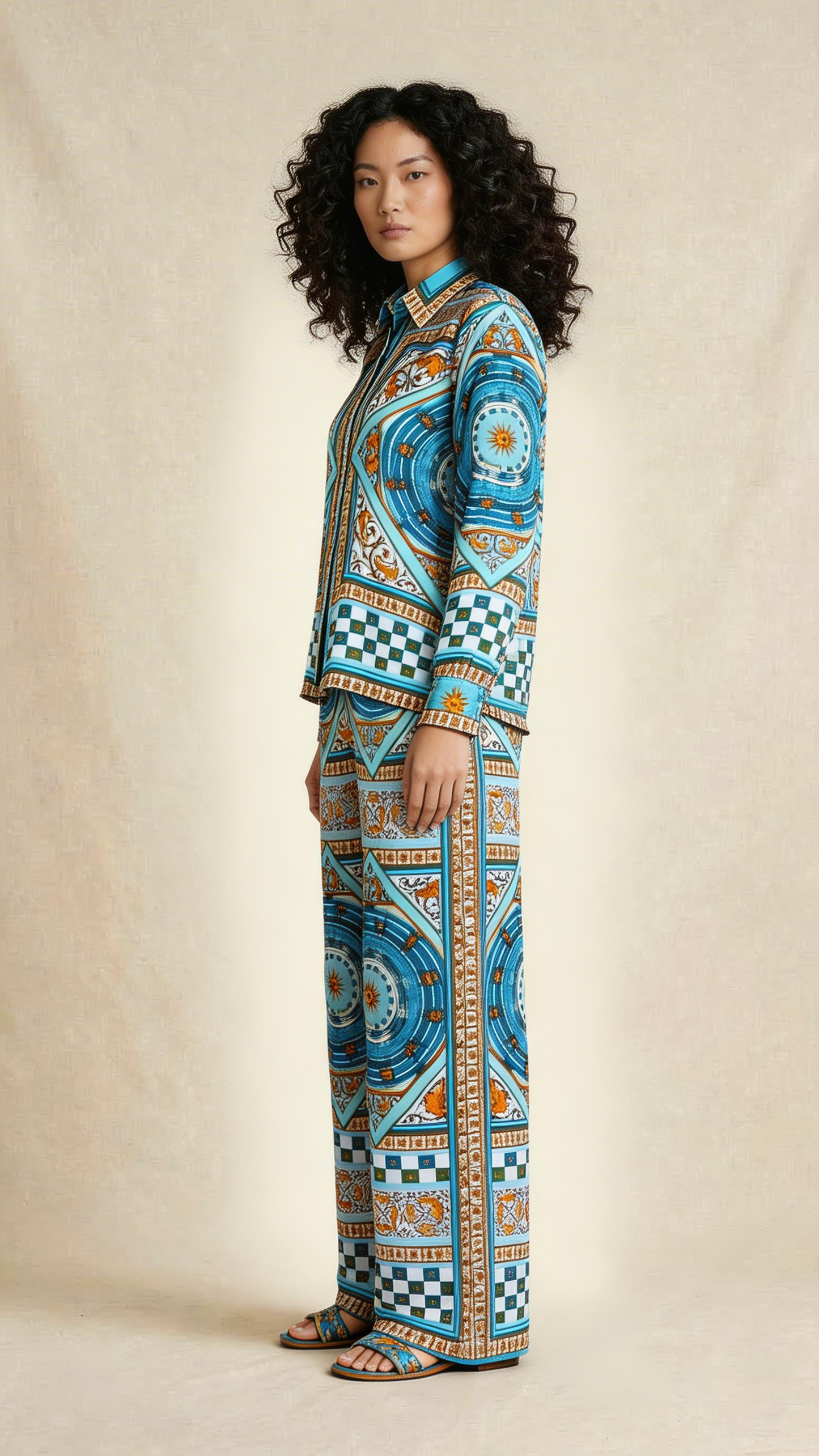 Turquoise Geometric Baroque Co-ord Set
