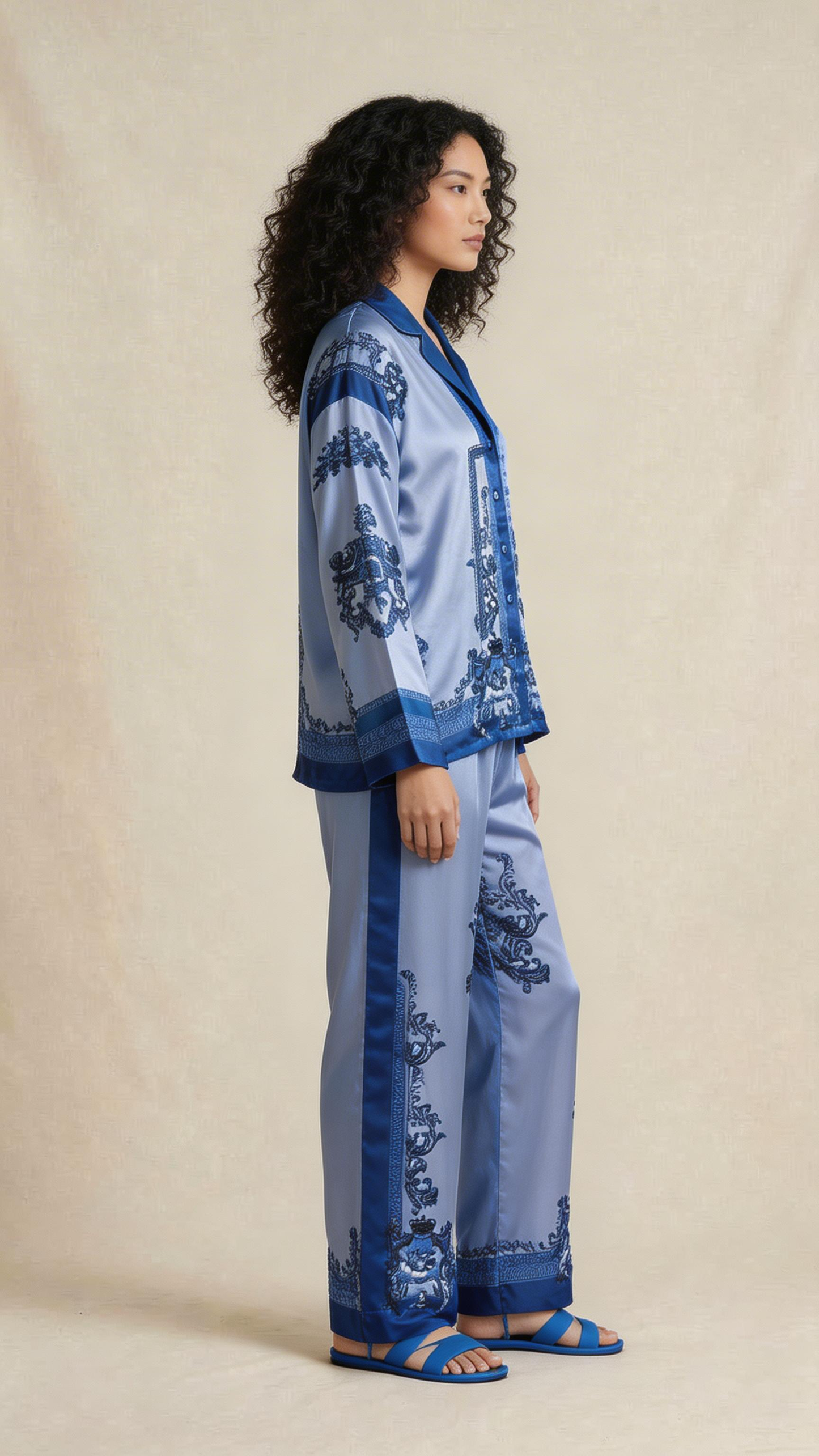 Steel Blue Baroque Print Co-ord Set