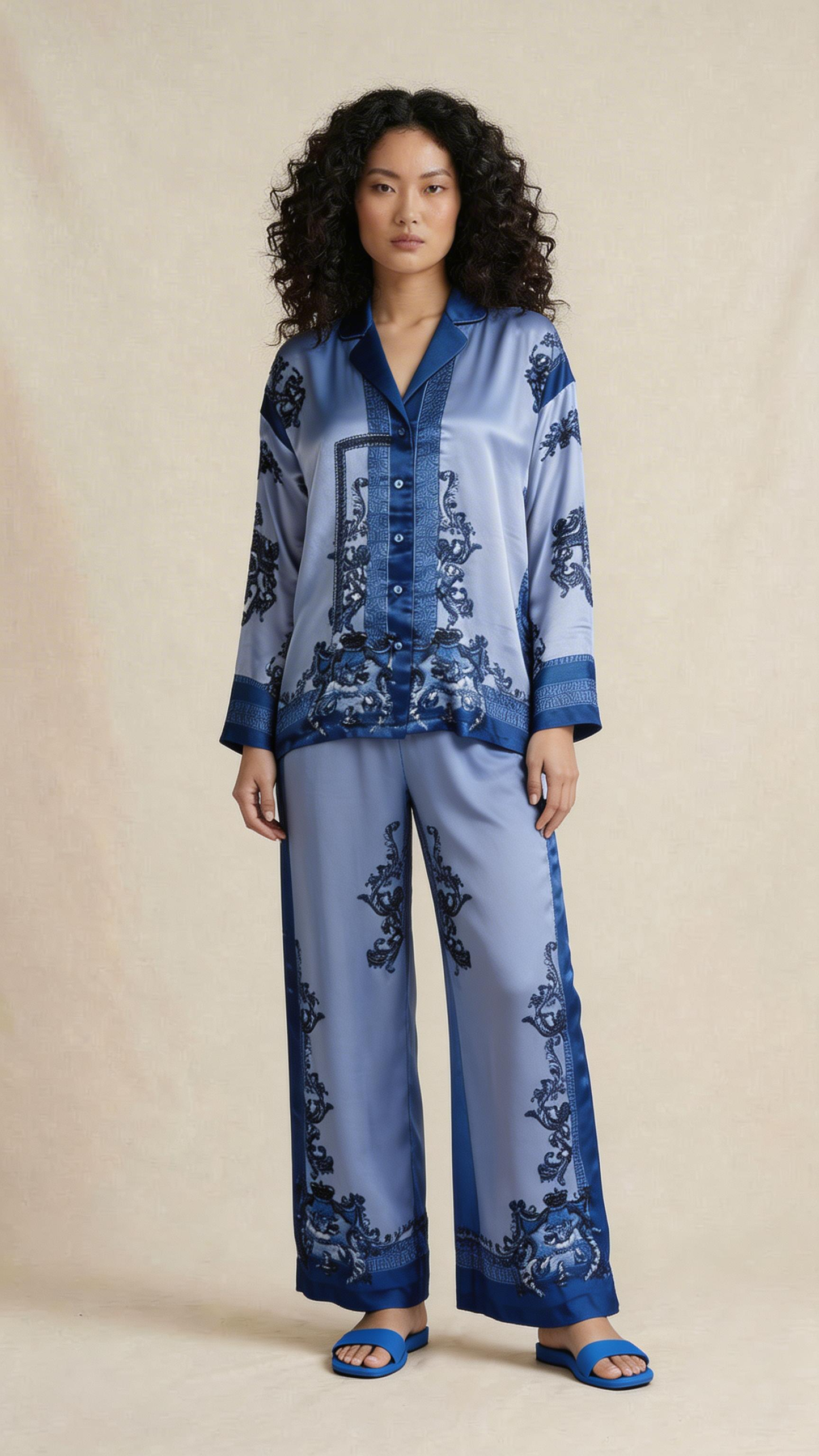 Steel Blue Baroque Print Co-ord Set