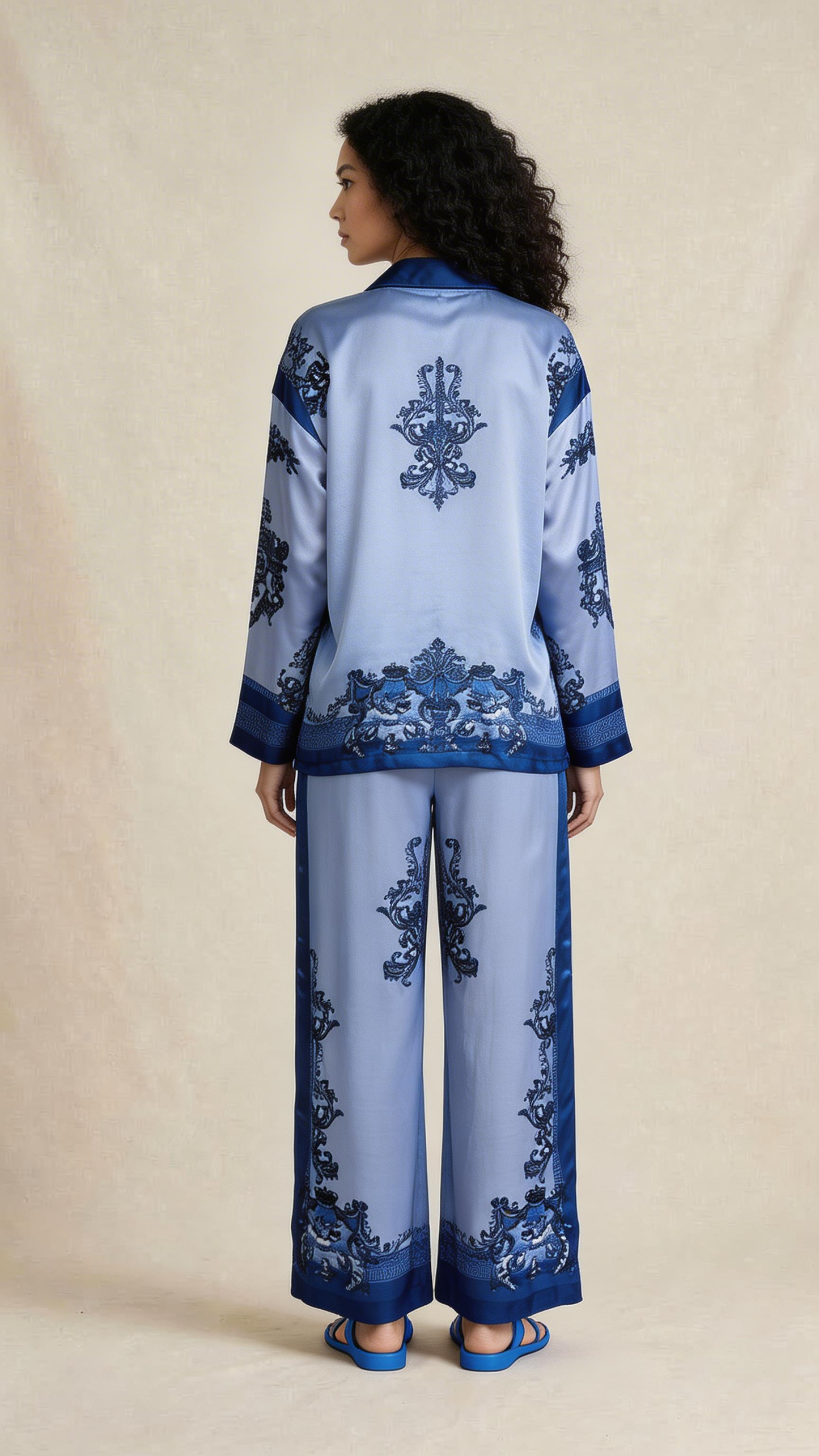 Steel Blue Baroque Print Co-ord Set