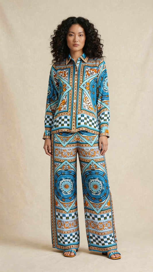 Turquoise Geometric Baroque Co-ord Set