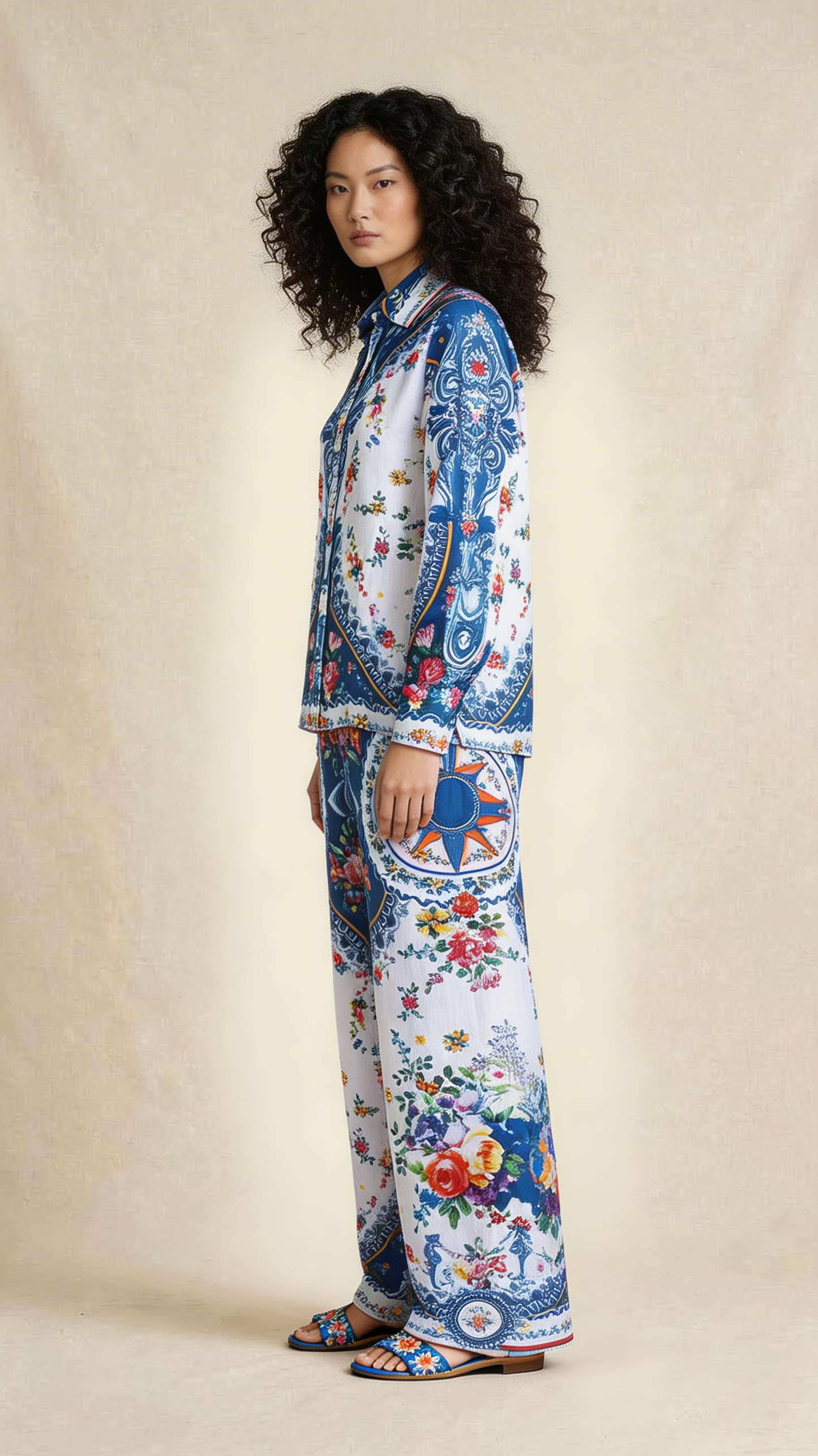 Blue Heritage Floral Shirt & Palazzo Set