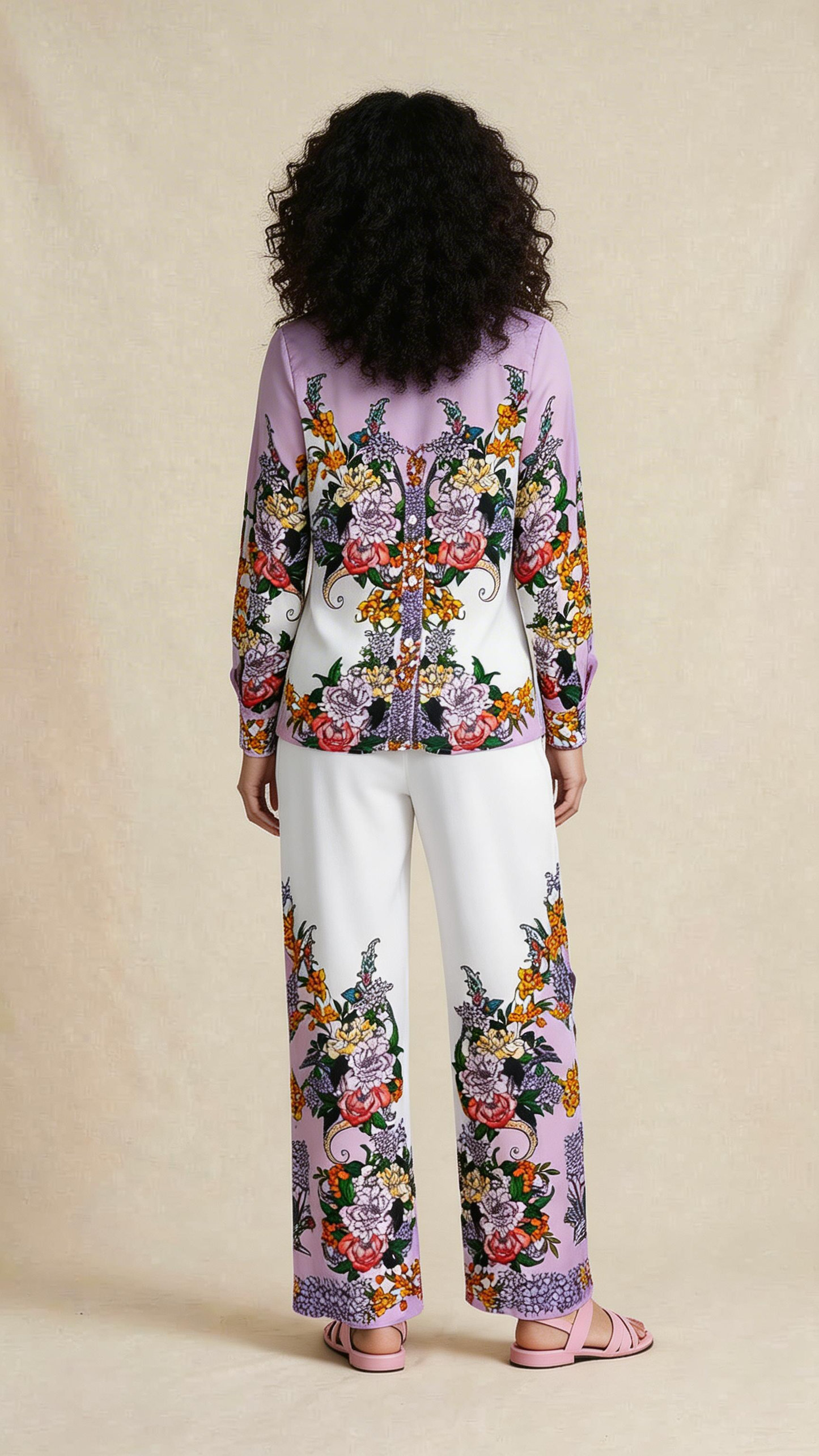 Lilac Floral Printed Shirt & Trouser Set