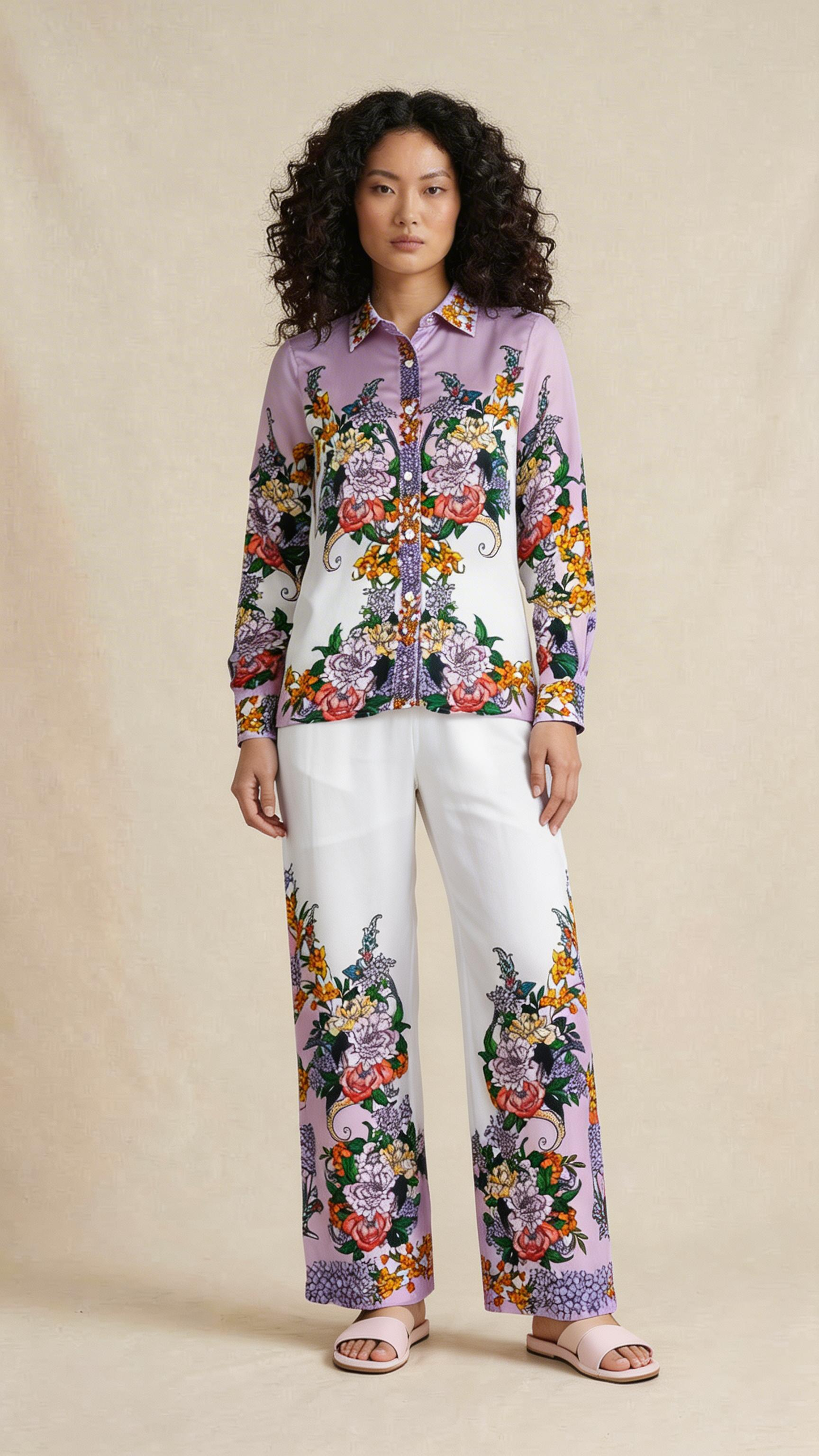 Lilac Floral Printed Shirt & Trouser Set