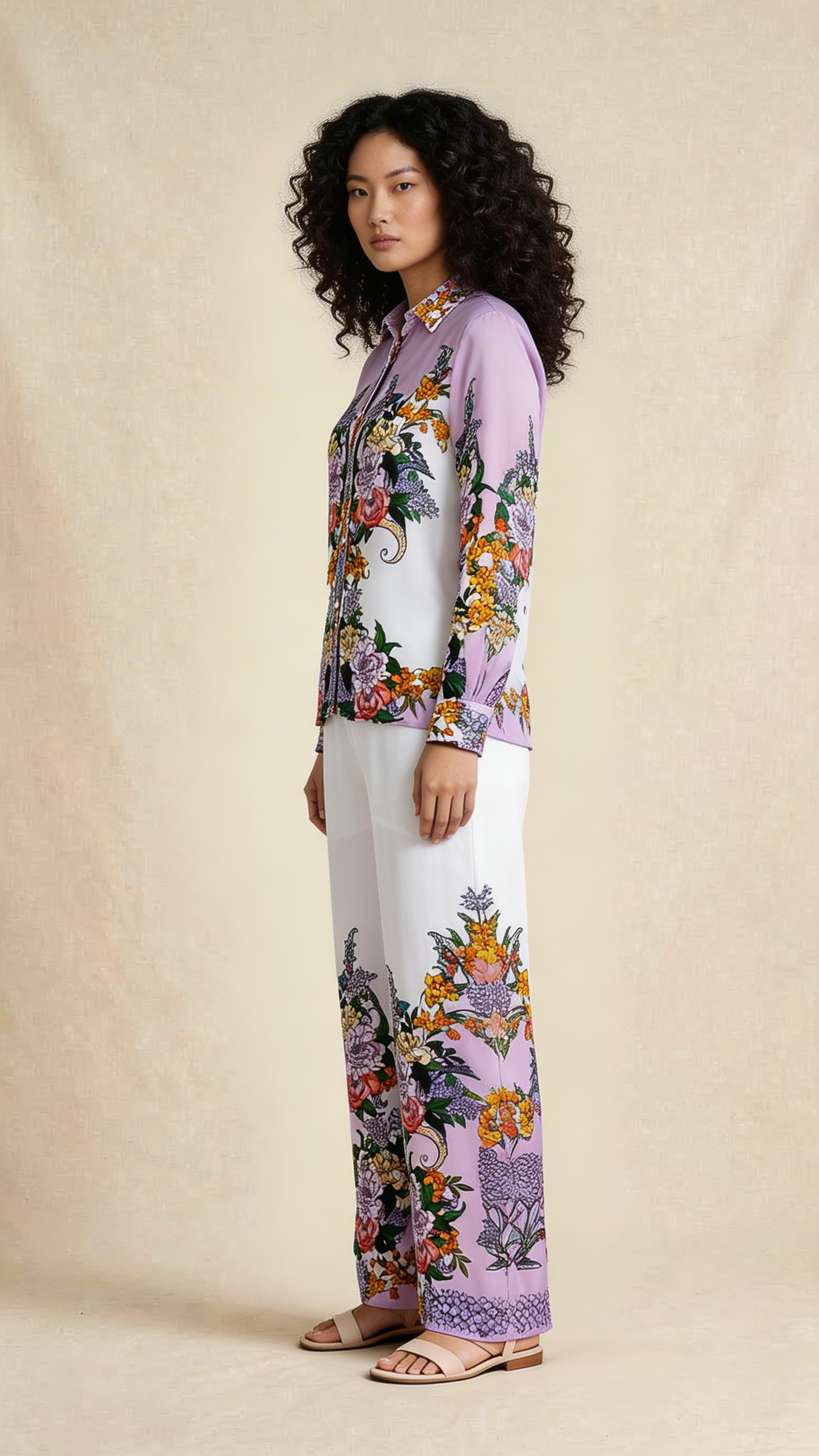 Lilac Floral Printed Shirt & Trouser Set
