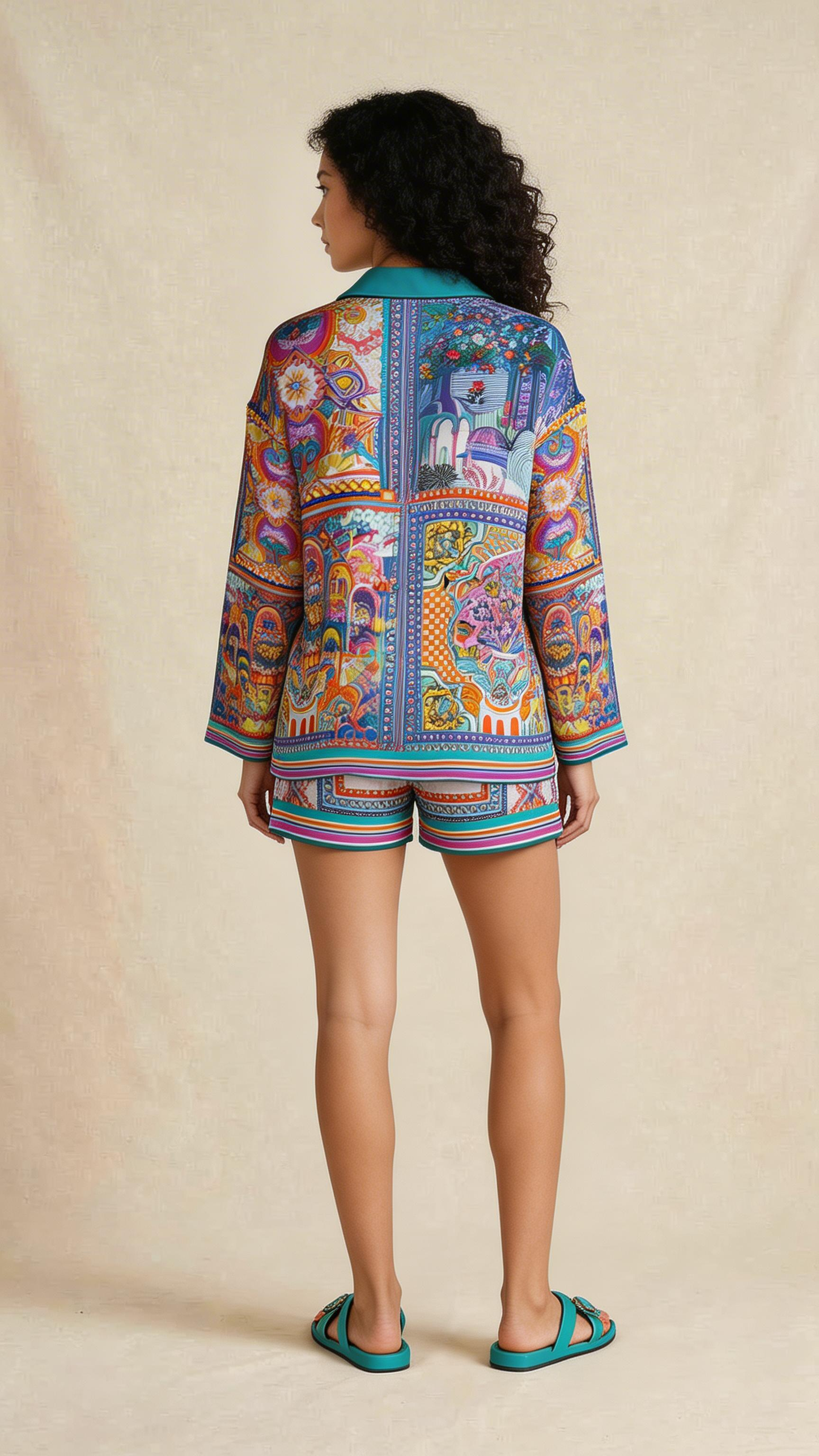 Multicolor Bohemian Print Shirt & Shorts Set
