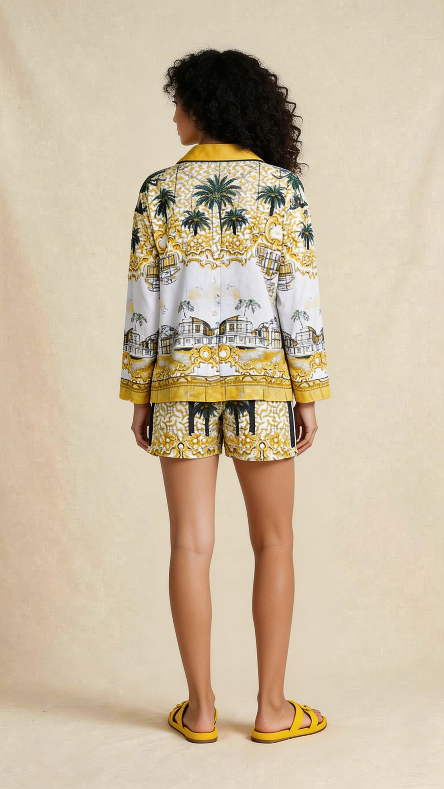 Yellow Tropical Scenic Print Shirt & Shorts Set