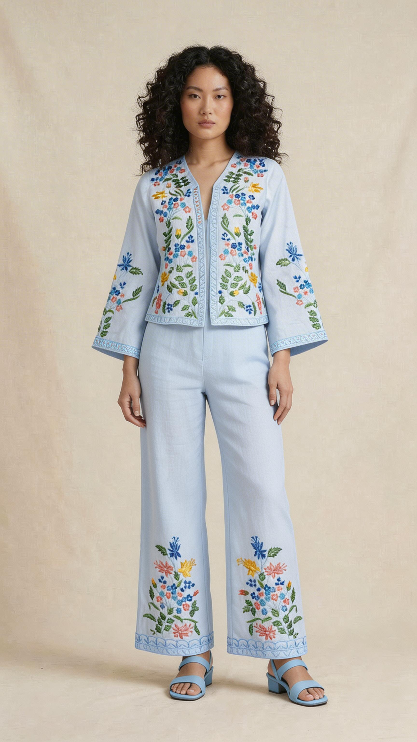 Powder Blue Floral Embroidered Co-ord Set