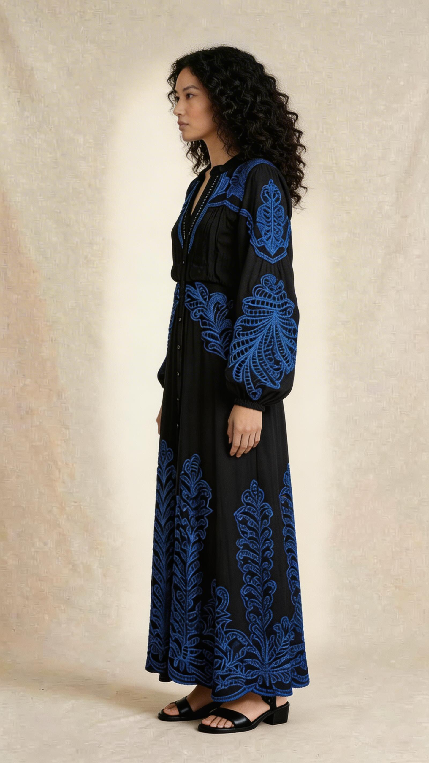 Nocturnal Blue Embroidered Maxi Dress